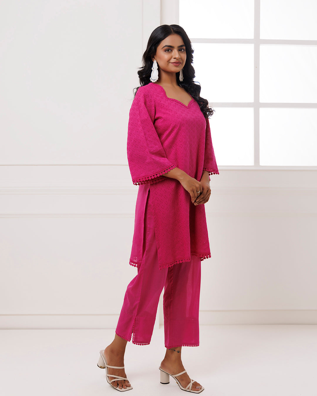 Pink Schiffli Kurta Set