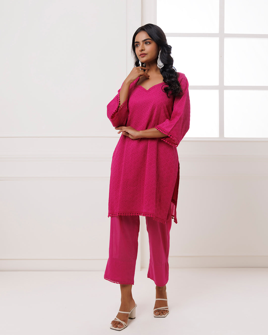Pink Schiffli Kurta Set