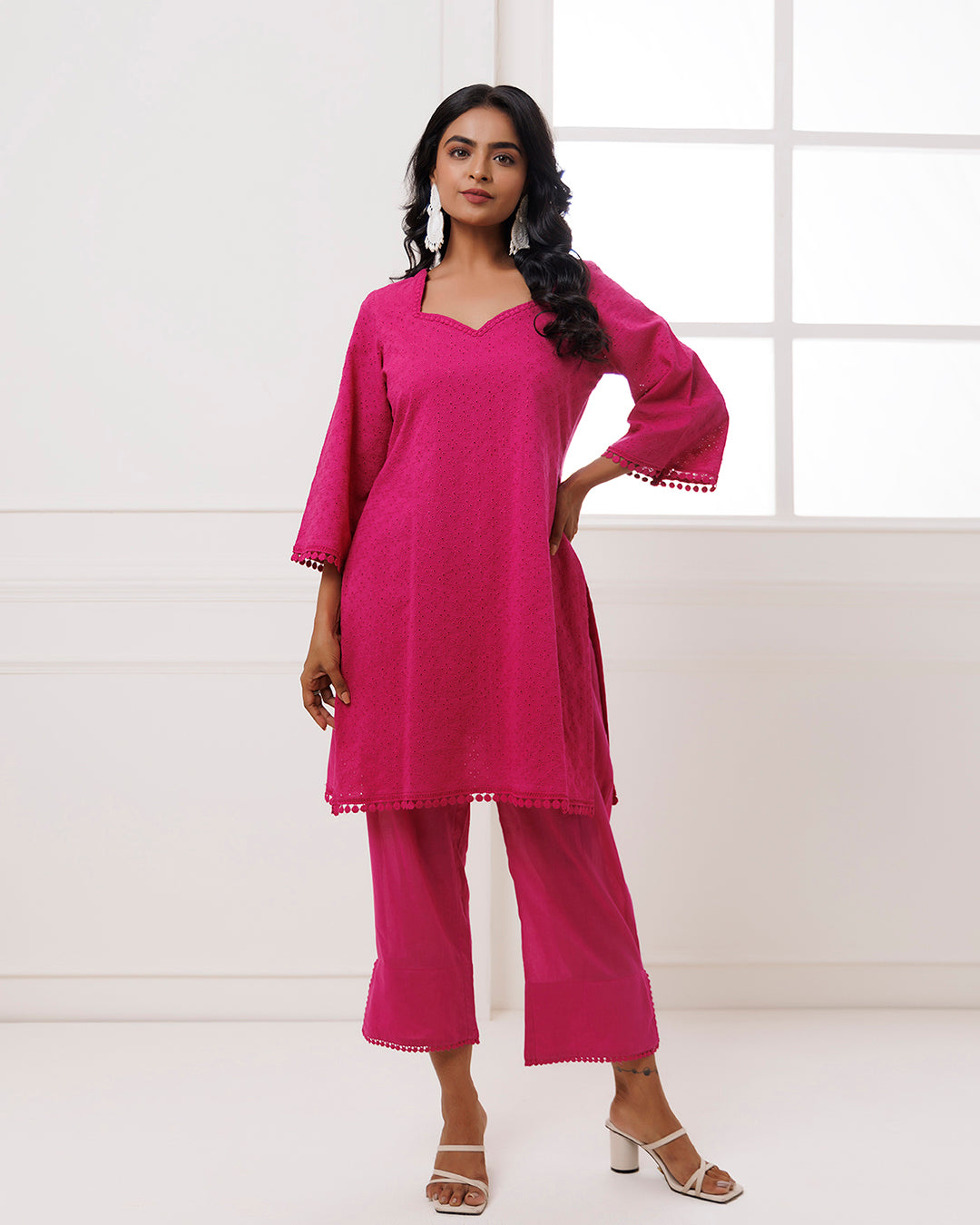 Pink Schiffli Kurta Set