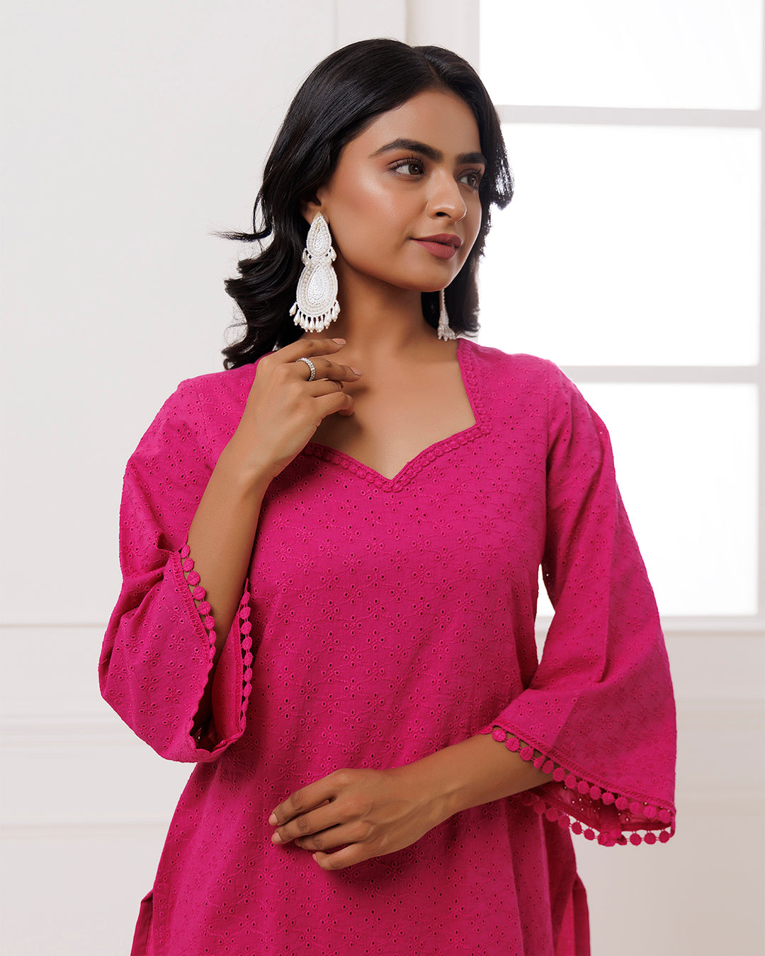 Pink Schiffli Kurta Set