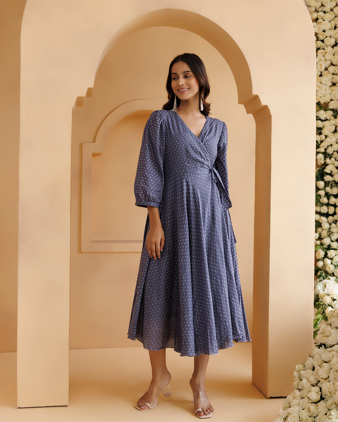 Qala Gray Polka Hand Block Printed Angrakha Dress
