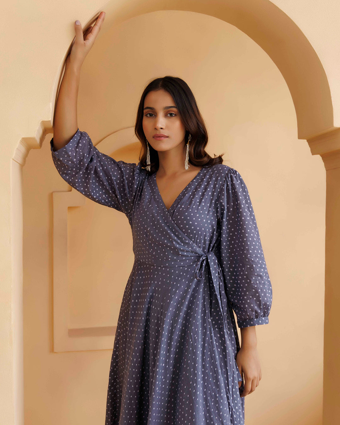 Qala Gray Polka Hand Block Printed Angrakha Dress
