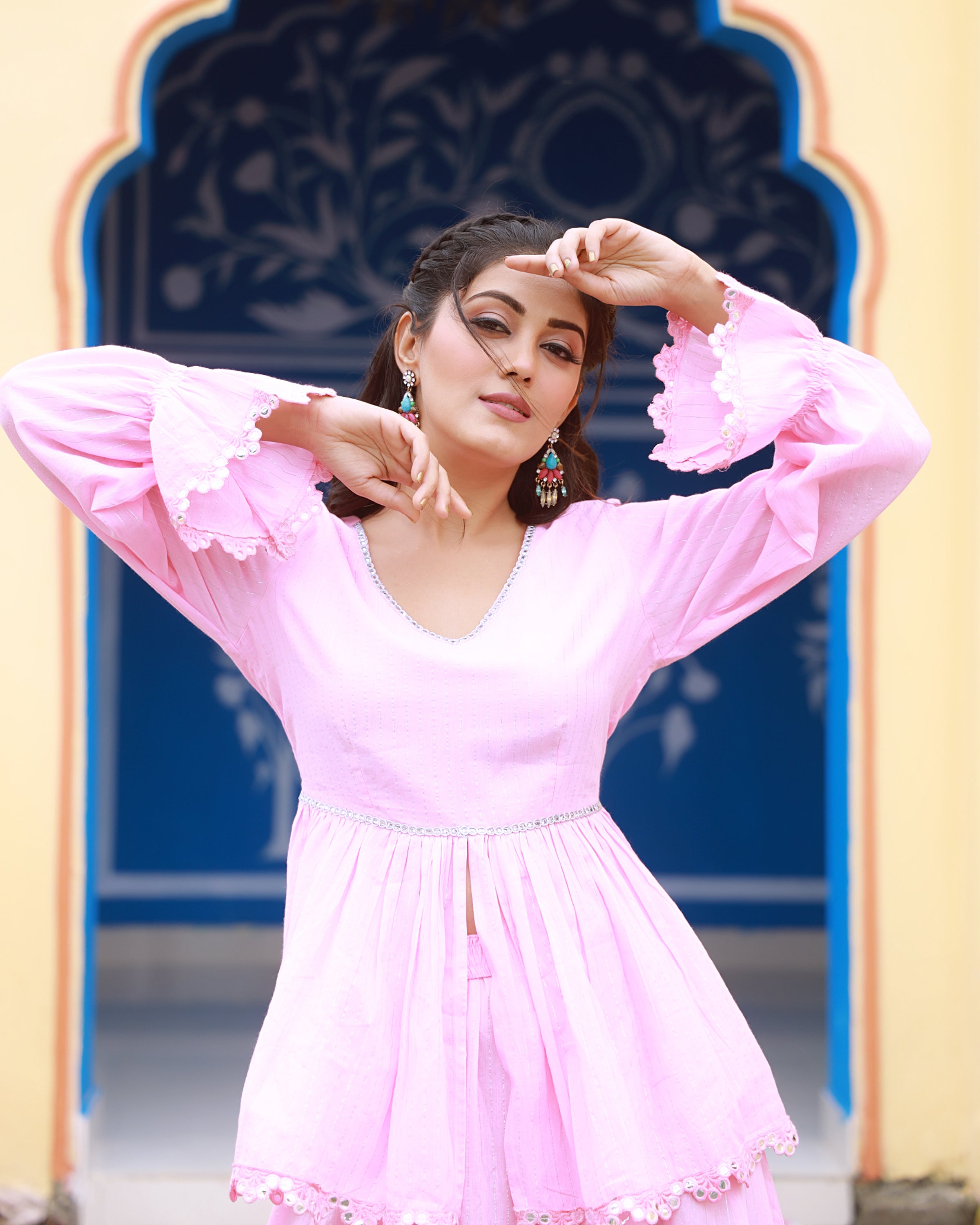 Sitara Baby Pink Lurex Palazzo Top