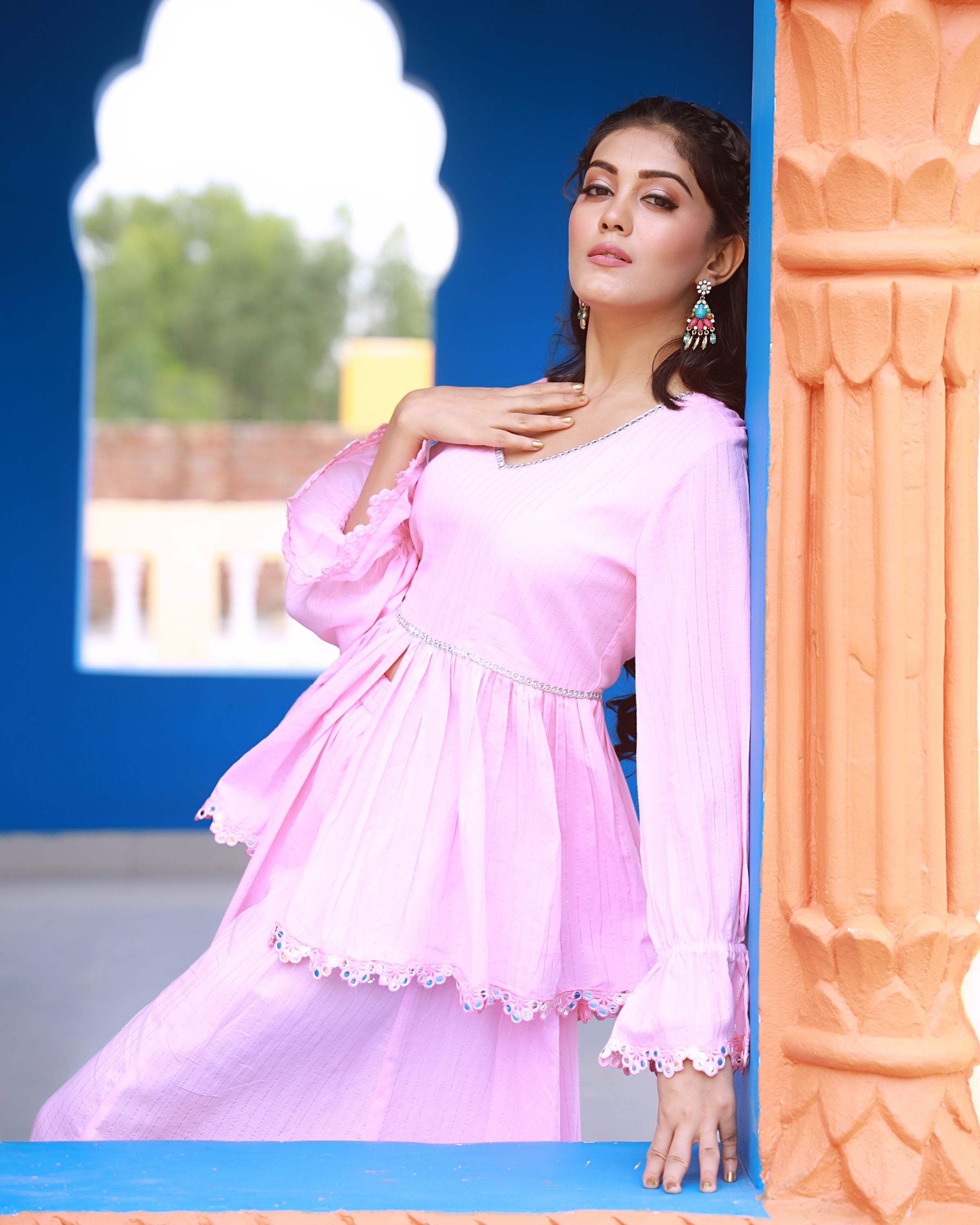 Sitara Baby Pink Lurex Palazzo Top