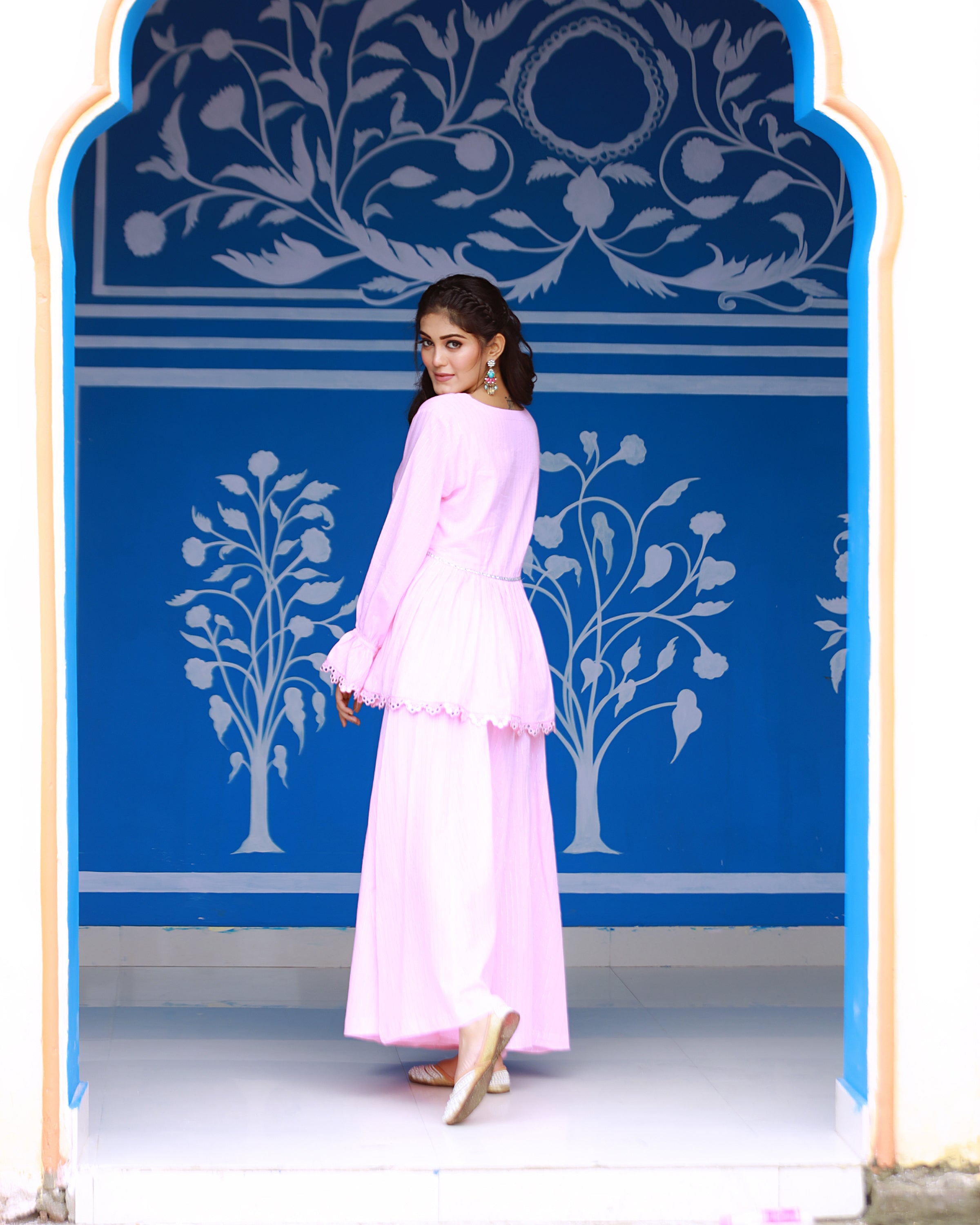 Sitara Baby Pink Lurex Palazzo Top