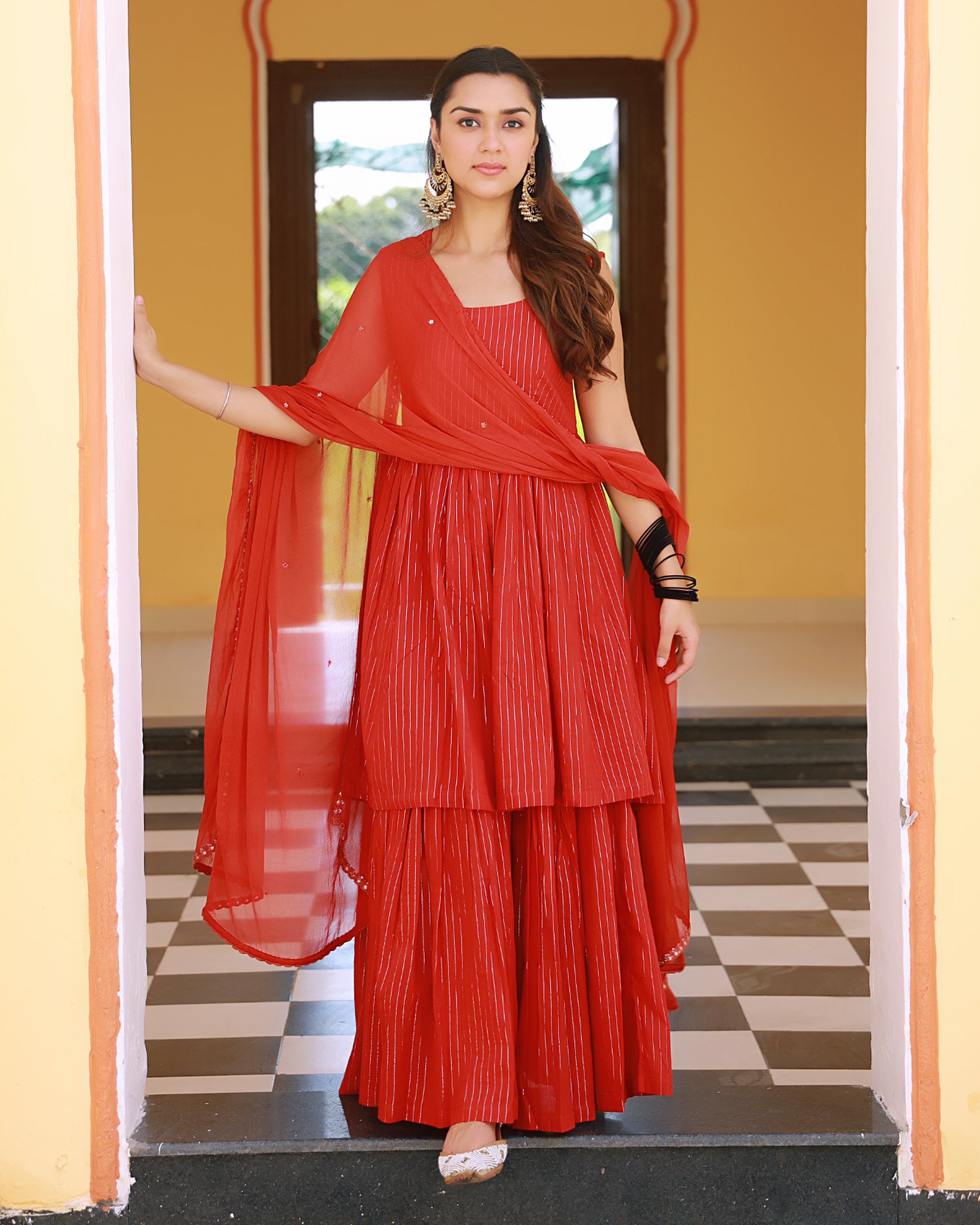 Sitara Red Lurex Sharara Set