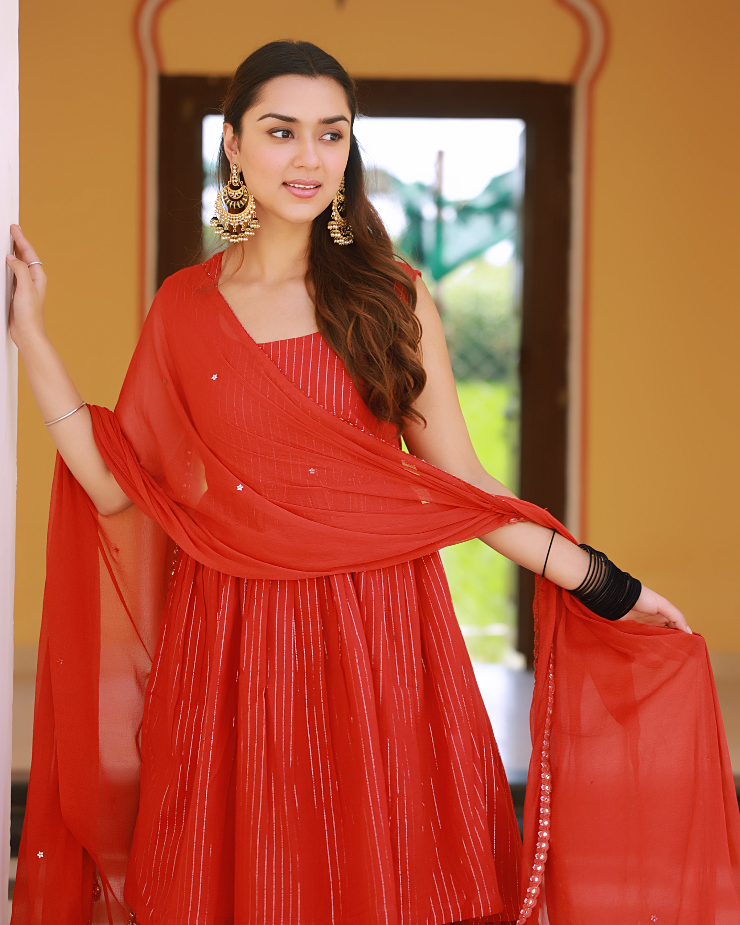 Sitara Red Lurex Sharara Set
