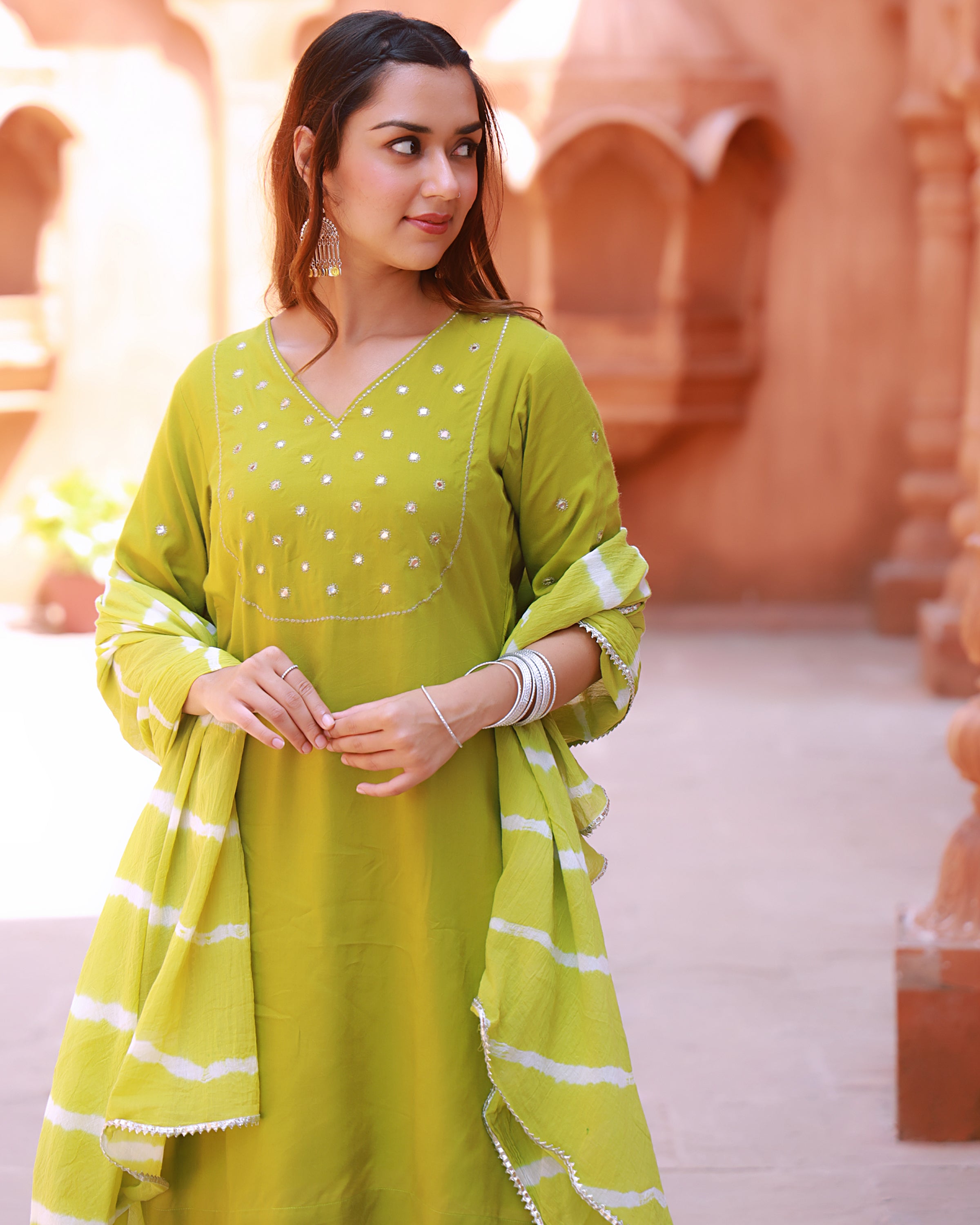 Bahaar Green Handblock Printed Sharara Suit Set