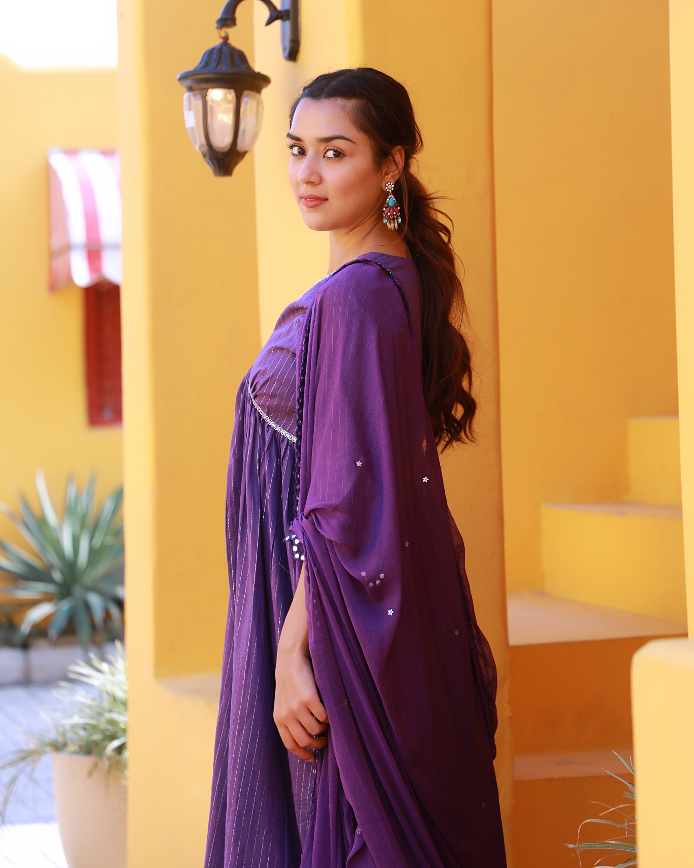 Sitara Violet Lurex Gathered Kurta Suit Set