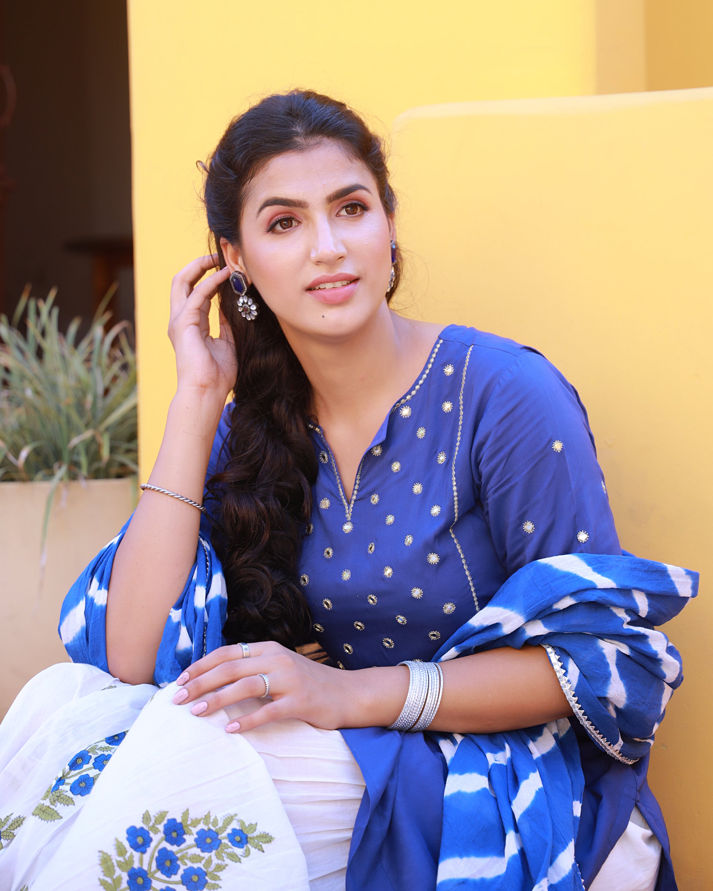 Bahaar Blue Handblock Printed Sharara Suit Set