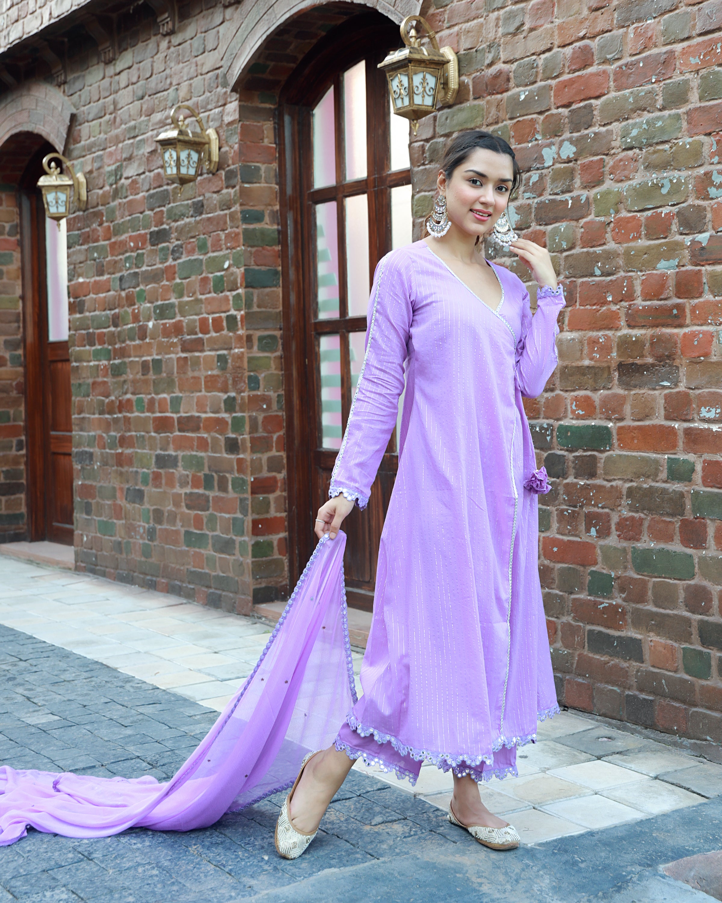 Sitara Lavender Lurex Angrakha Suit Set