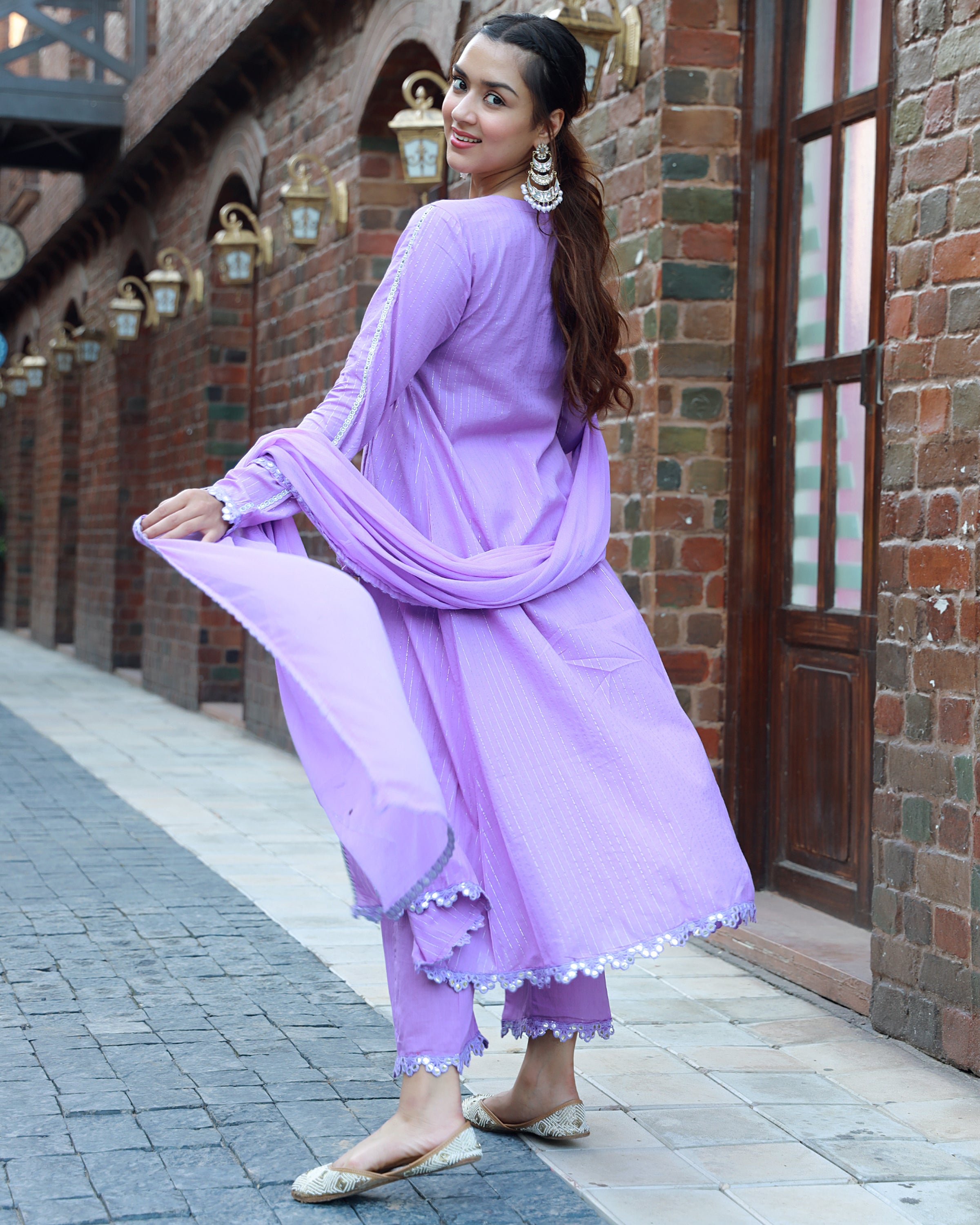 Sitara Lavender Lurex Angrakha Suit Set