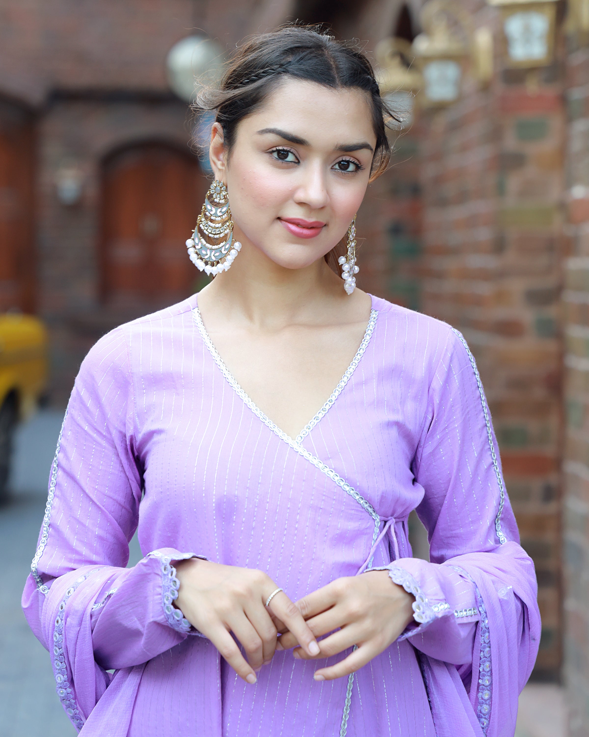 Sitara Lavender Lurex Angrakha Suit Set