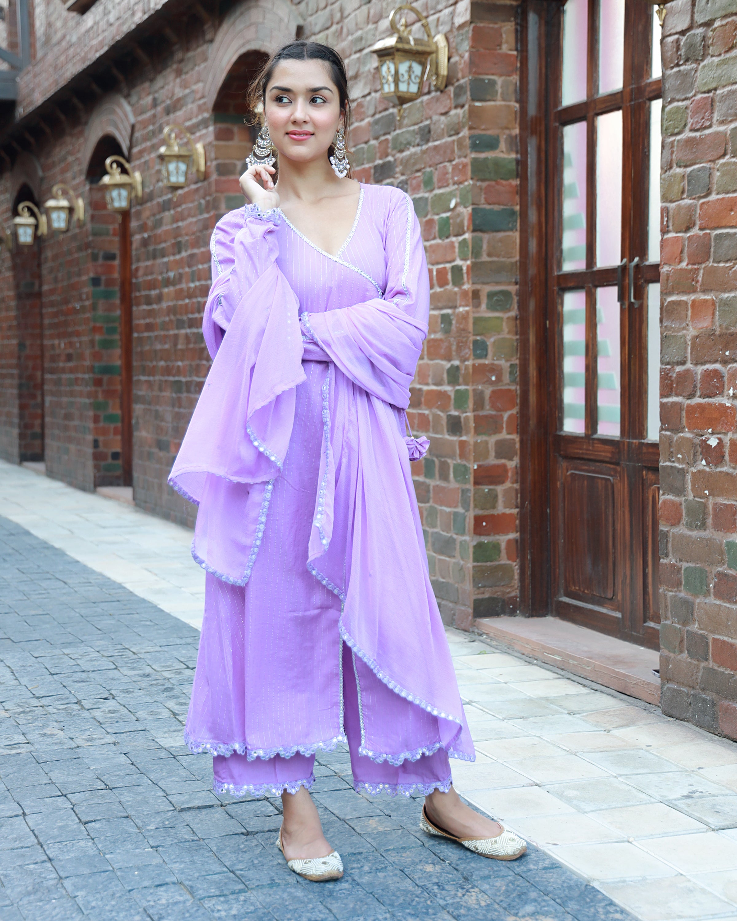 Sitara Lavender Lurex Angrakha Suit Set