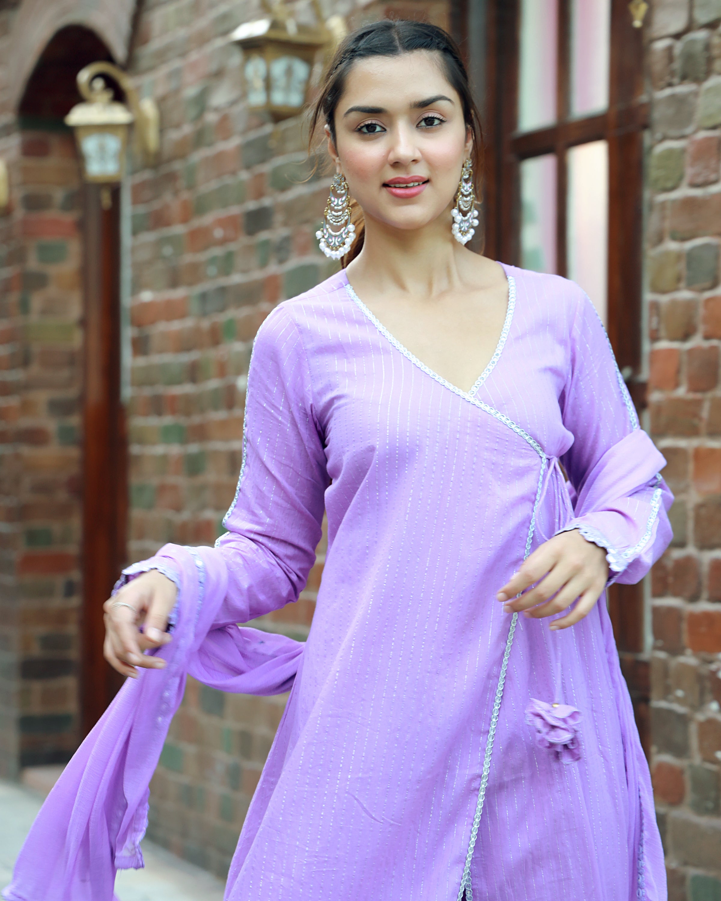 Sitara Lavender Lurex Angrakha Suit Set