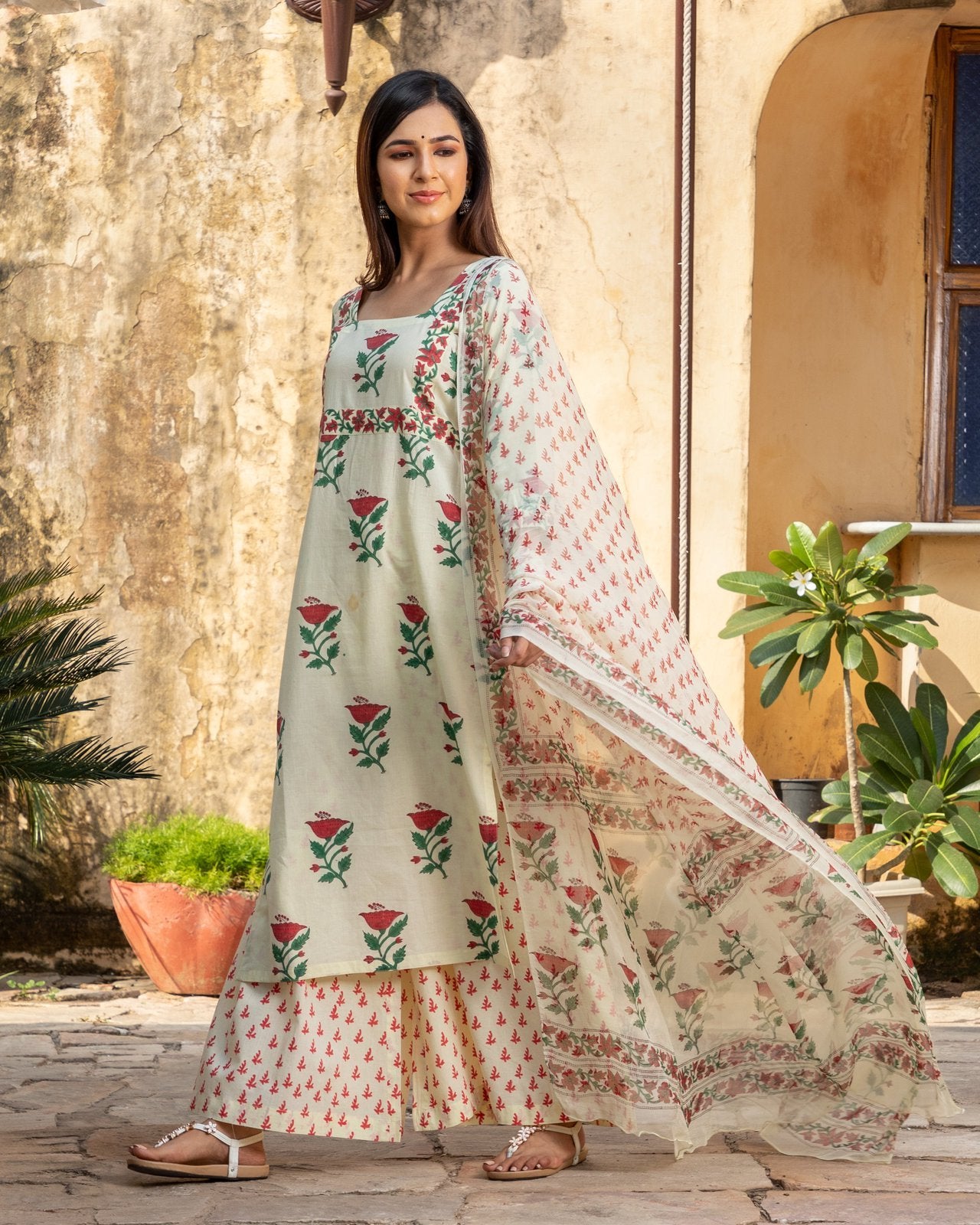 Lime Yellow Hand Block Print Suit Set