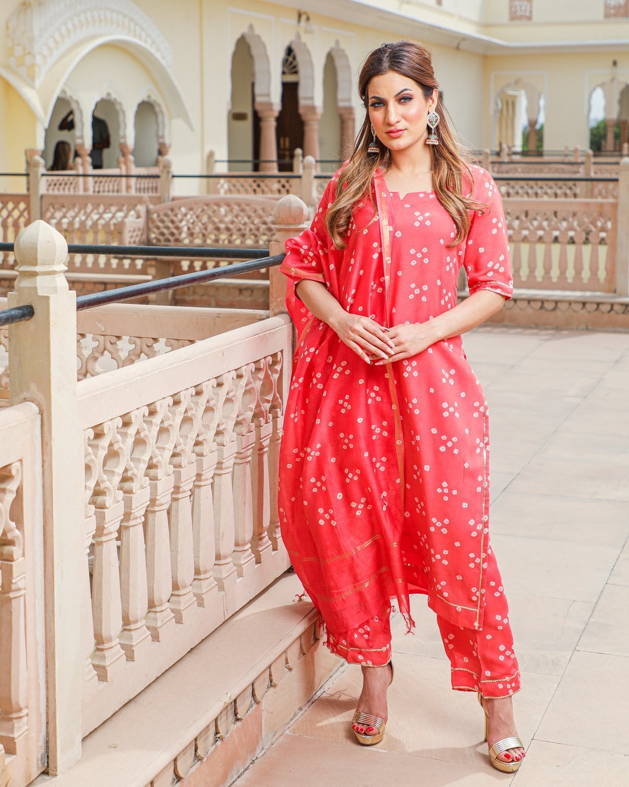 Coral Modal Bandhani Suit Set