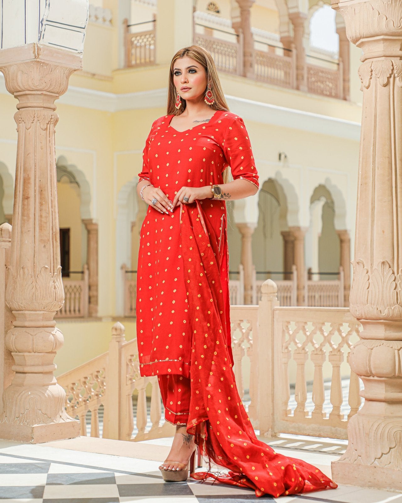 Red Modal Bandhani Suit Set