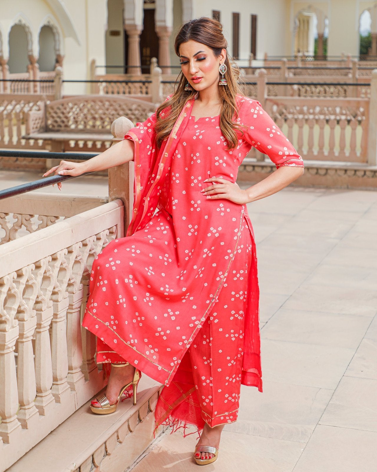 Coral Modal Bandhani Suit Set