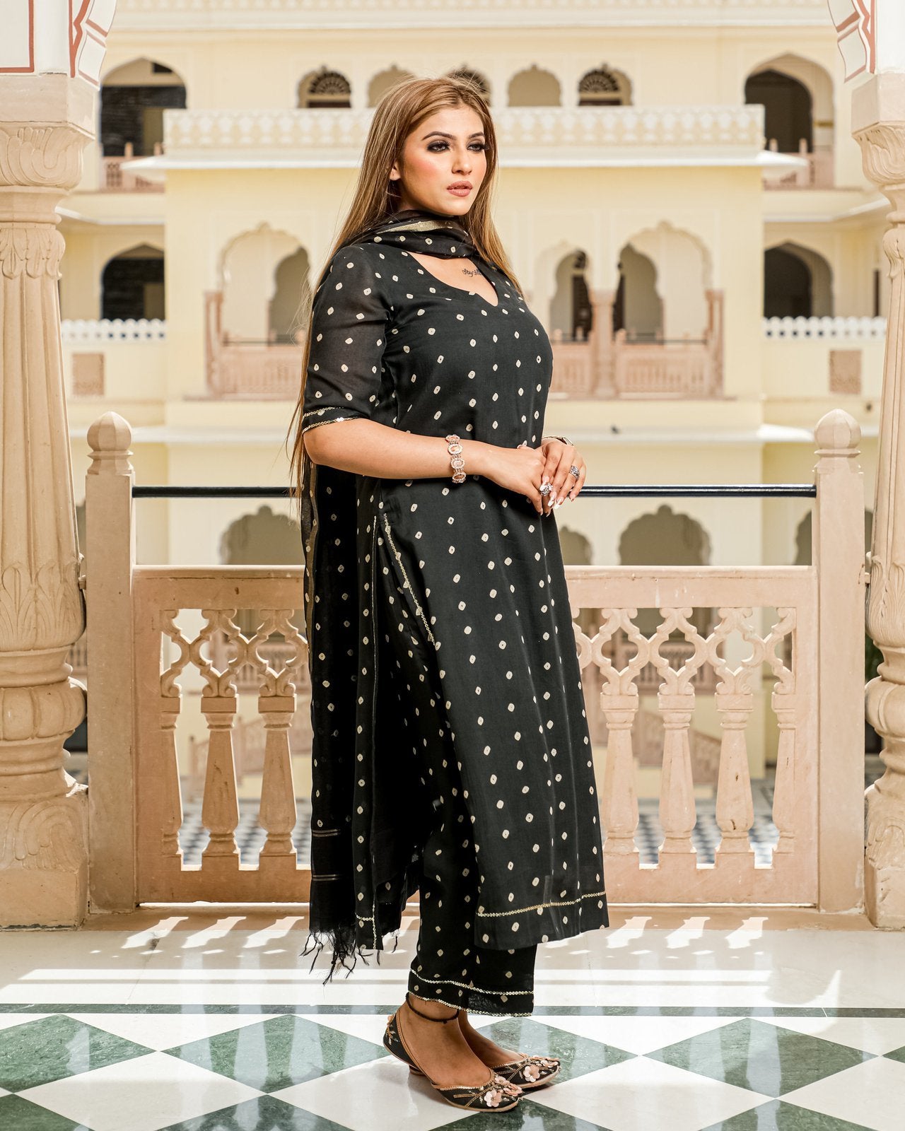 Black Modal Bandhani Suit Set
