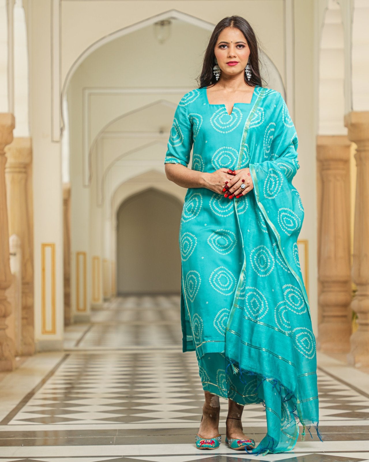 Teal Modal Bandhani Suit Set