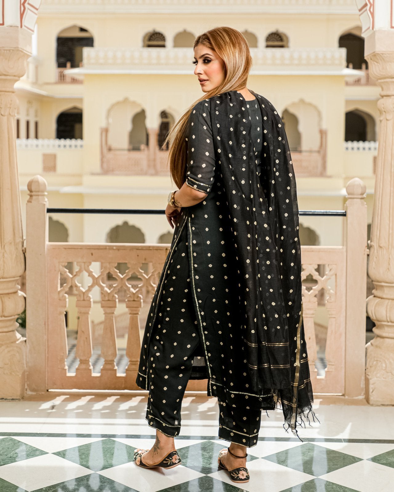 Black Modal Bandhani Suit Set