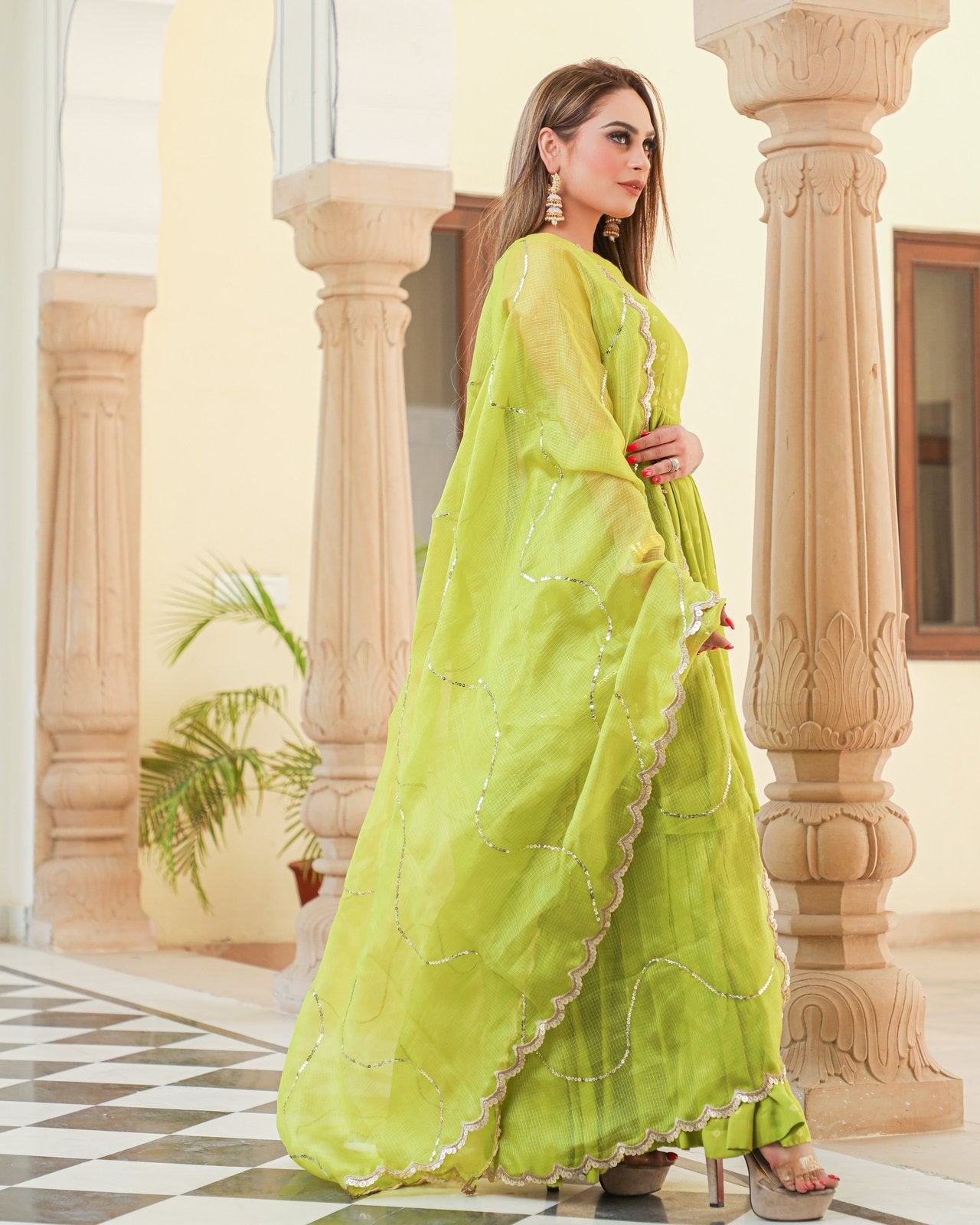 Naava Bandhej Modal Kurta Sharara Dupatta Set
