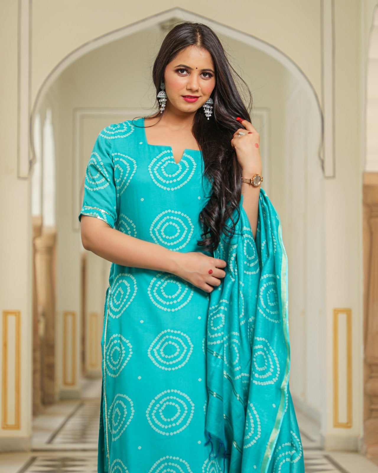 Teal Modal Bandhani Suit Set