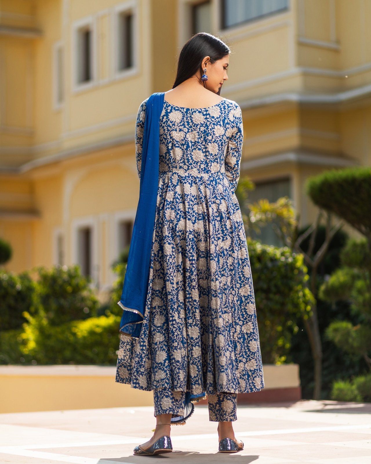 Indigo Jaipuri Print Cotton Anarkali Suit