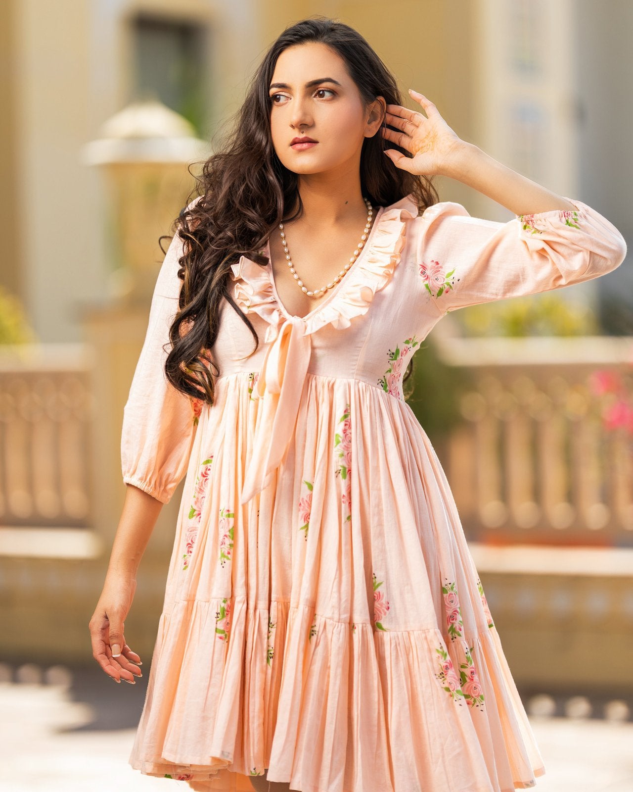 Peony Hand Block Printed Mulmul Dress