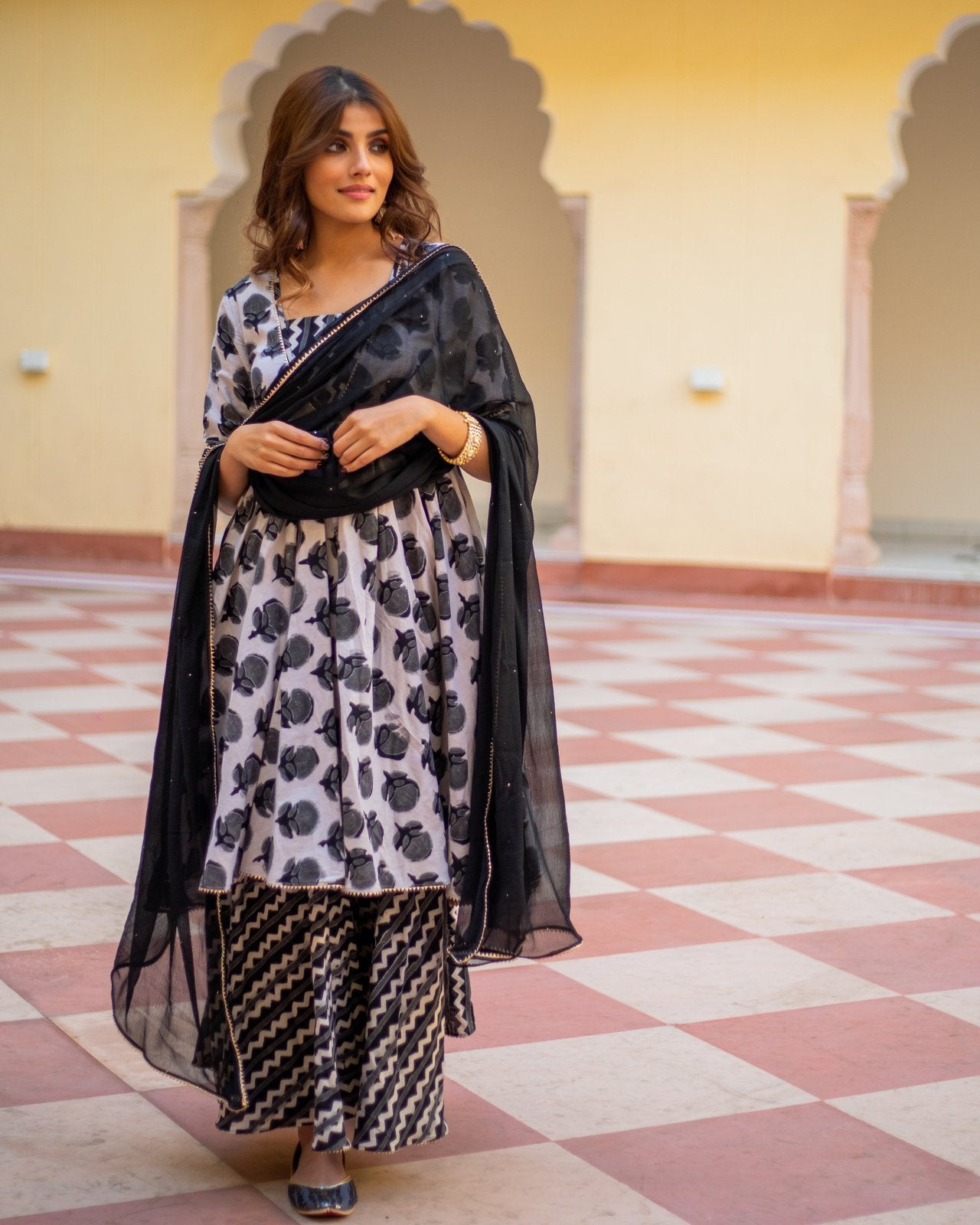 Huma Dabu Print Cotton Sharara Set