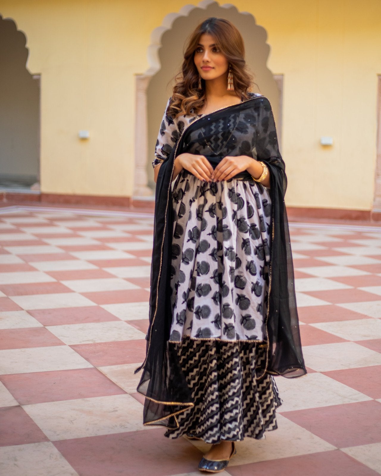 Huma Dabu Print Cotton Sharara Set