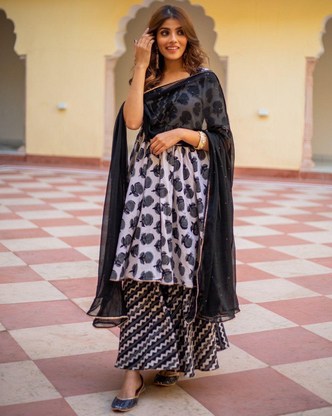 Huma Dabu Print Cotton Sharara Set