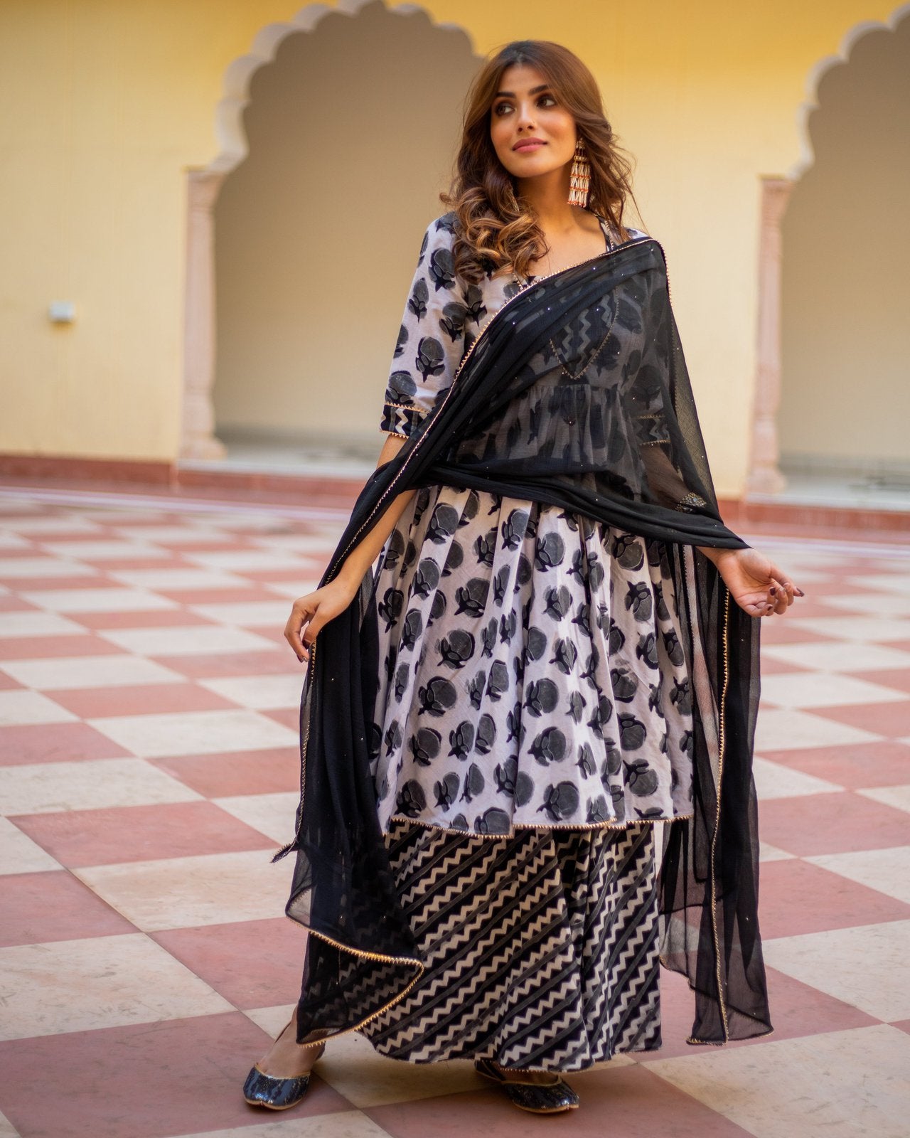 Huma Dabu Print Cotton Sharara Set