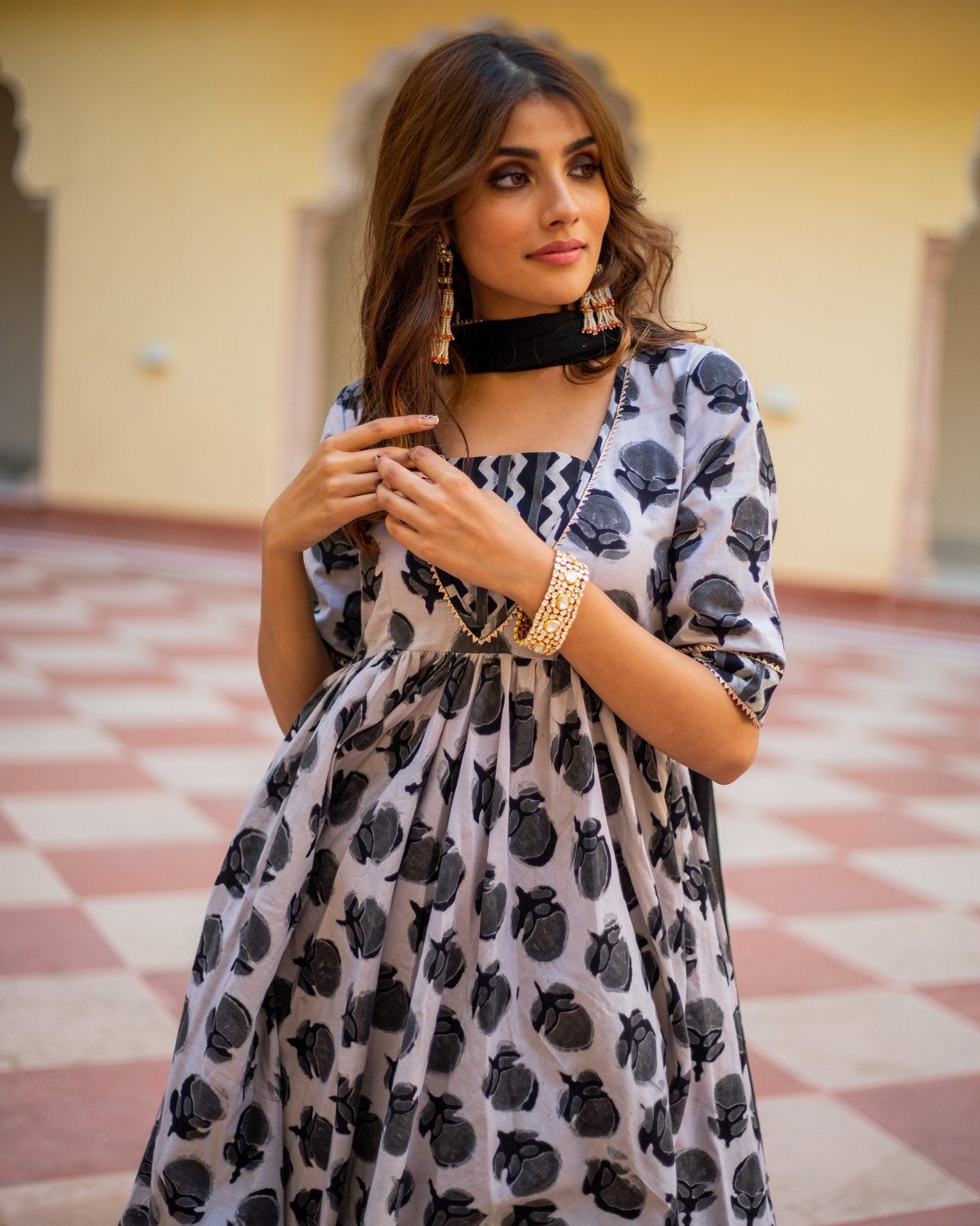Huma Dabu Print Cotton Sharara Set