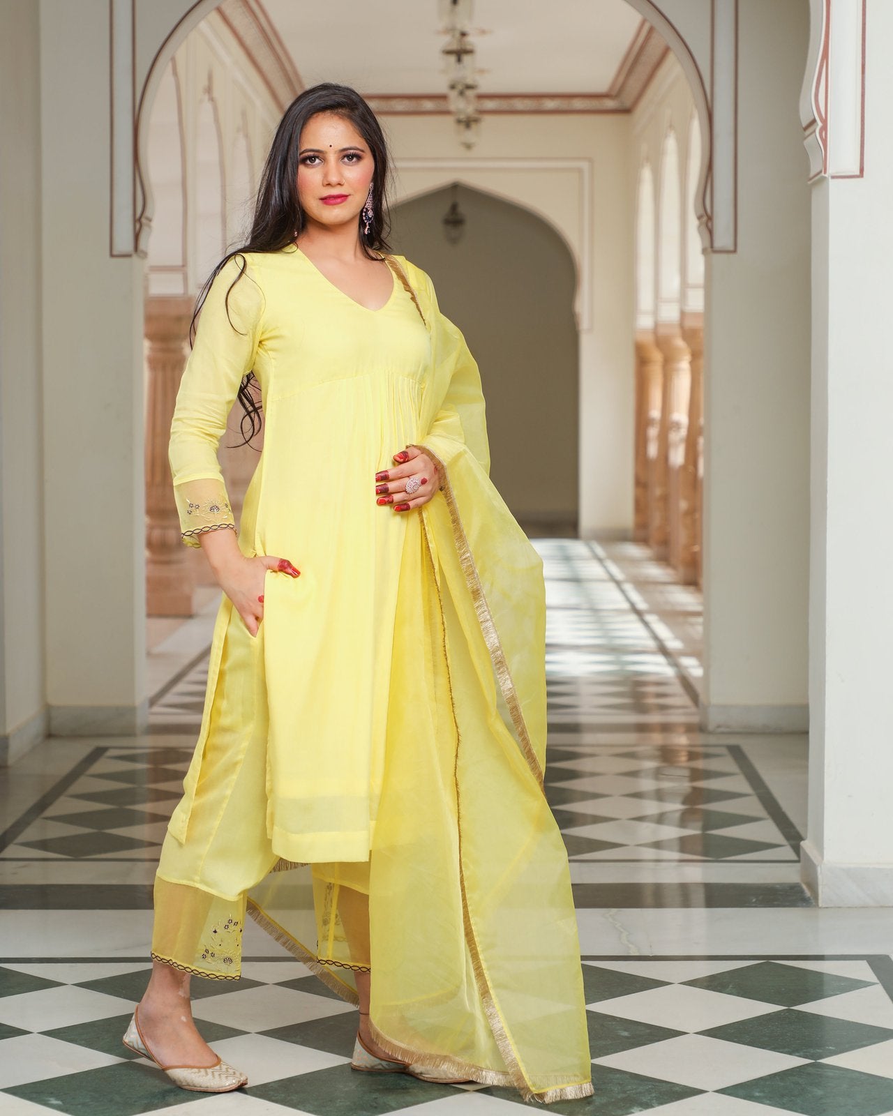 Yellow Embroidery Modal Suit Set