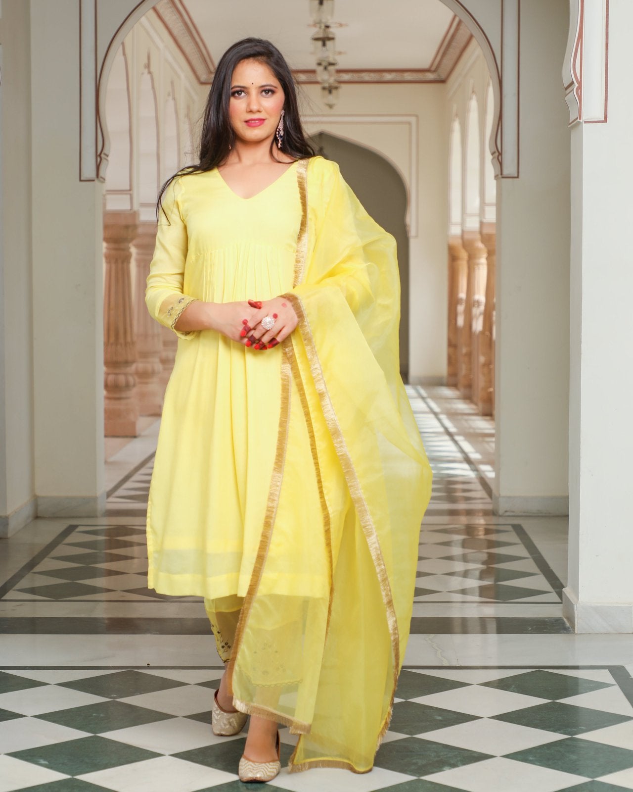 Yellow Embroidery Modal Suit Set