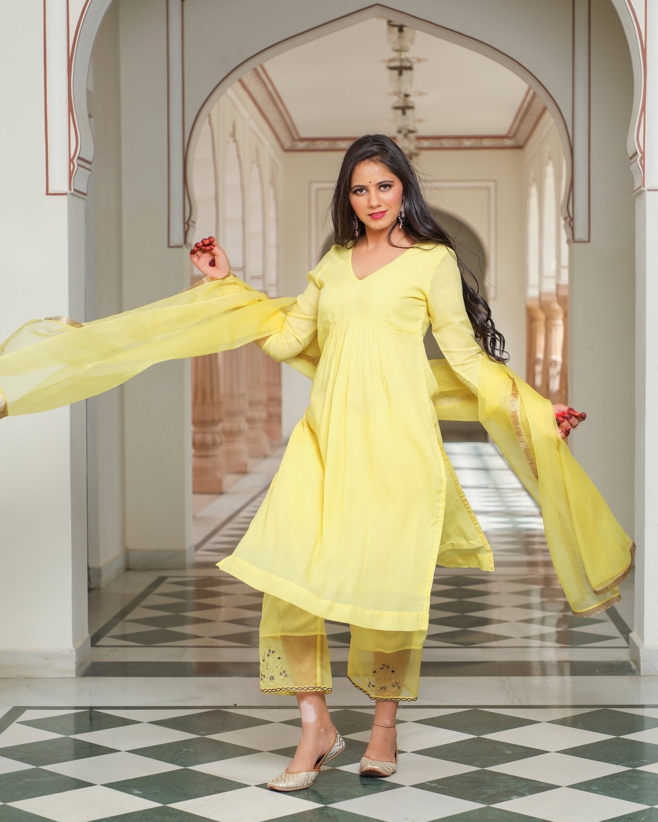 Yellow Embroidery Modal Suit Set