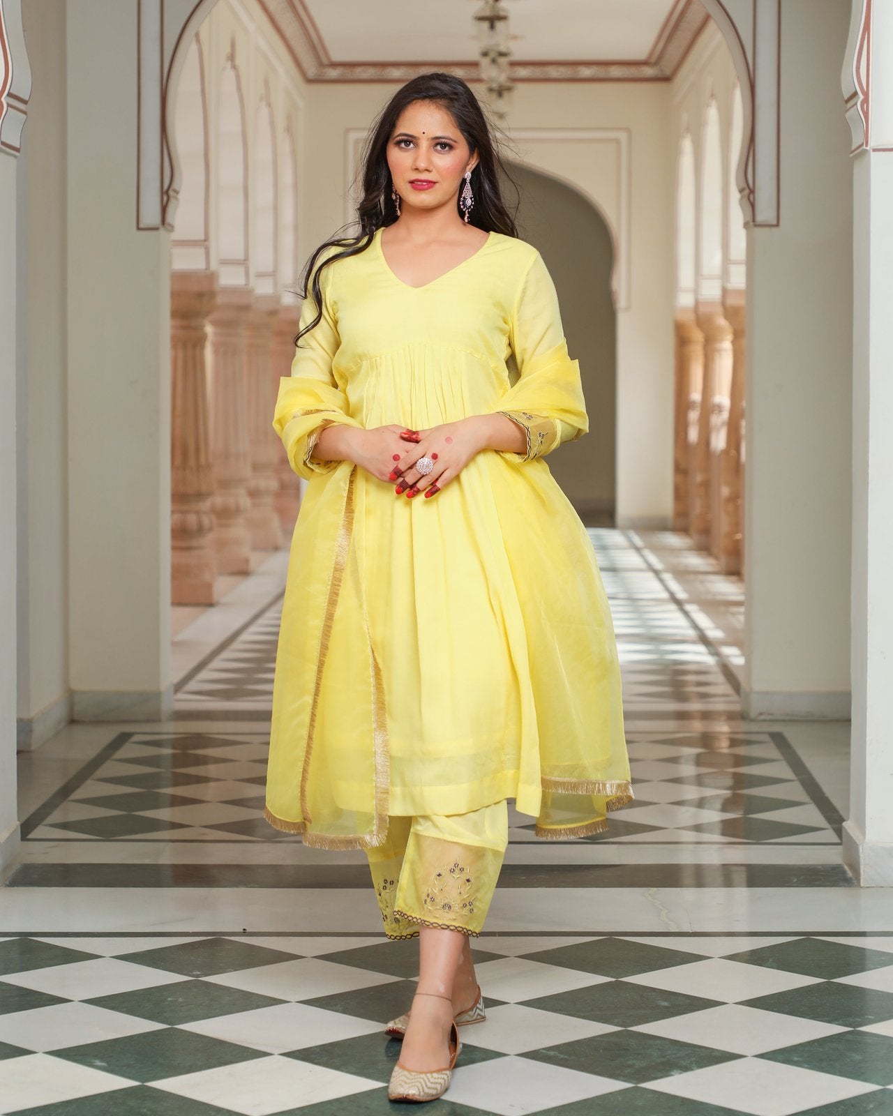 Yellow Embroidery Modal Suit Set