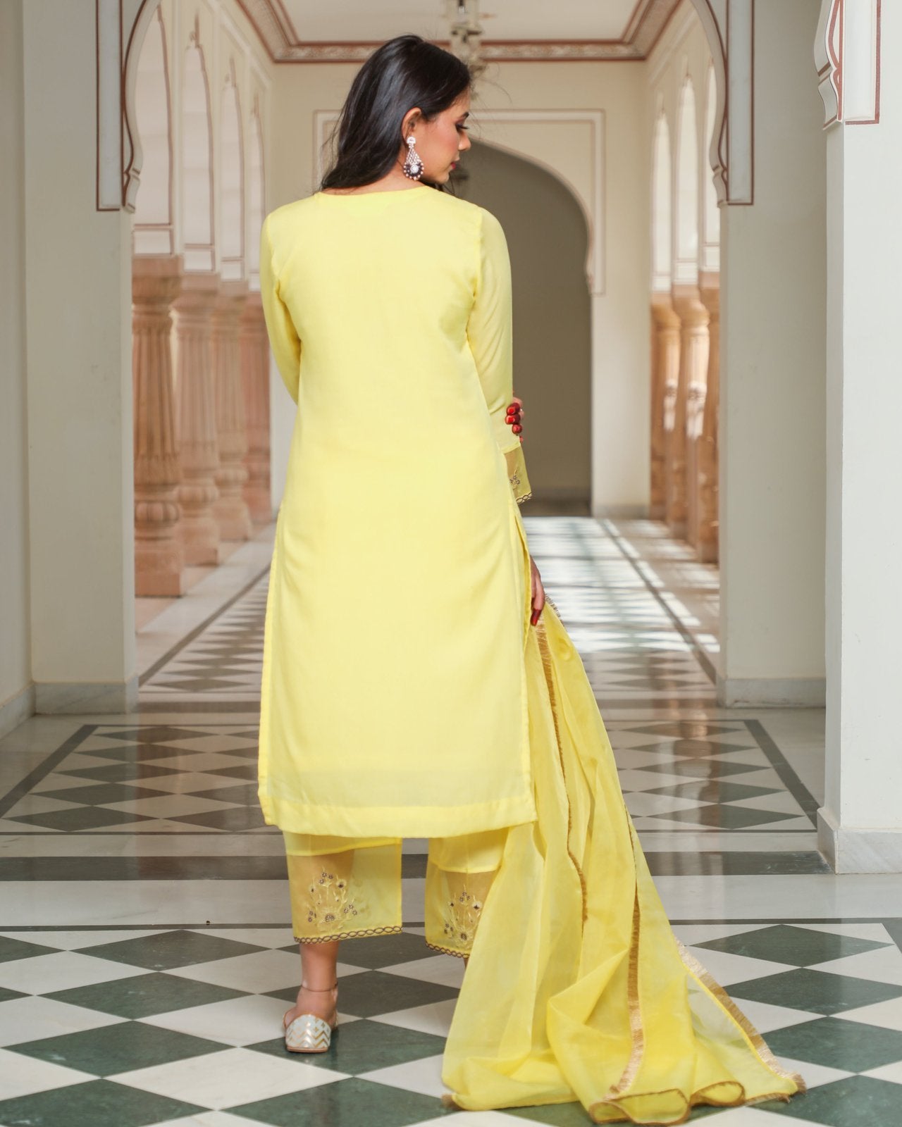 Yellow Embroidery Modal Suit Set