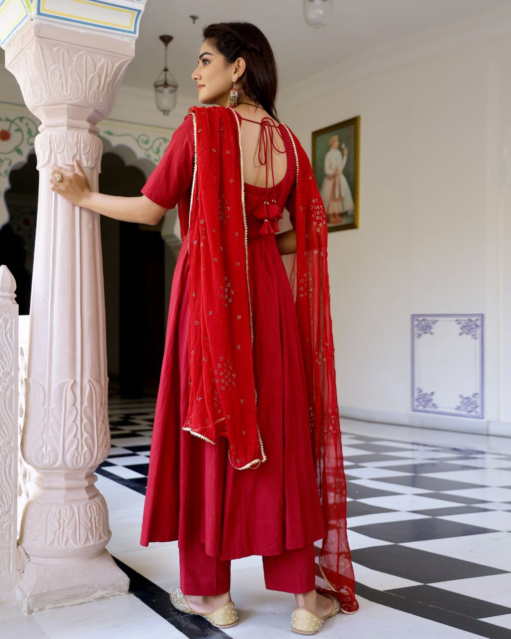 Red Solid Anarkali Suit With Dupatta