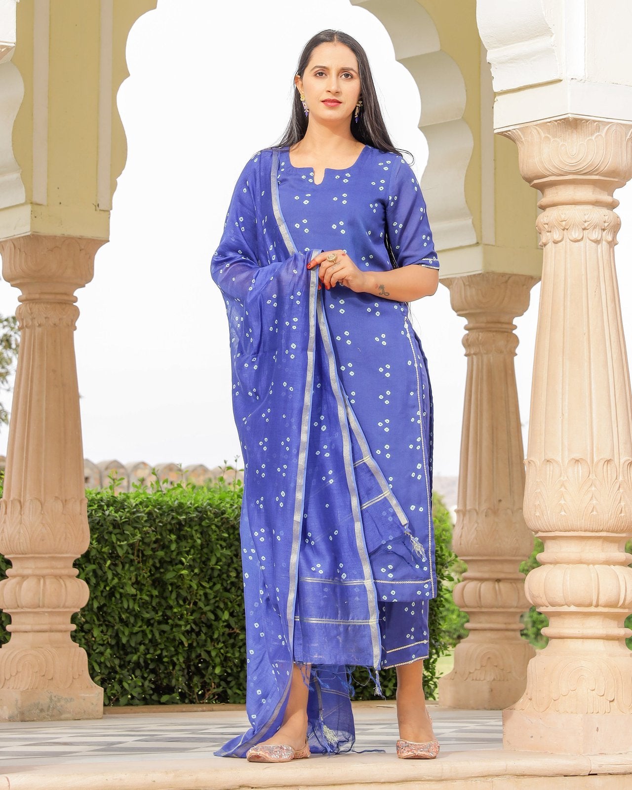 Royal Blue Modal Bandhani Suit Set