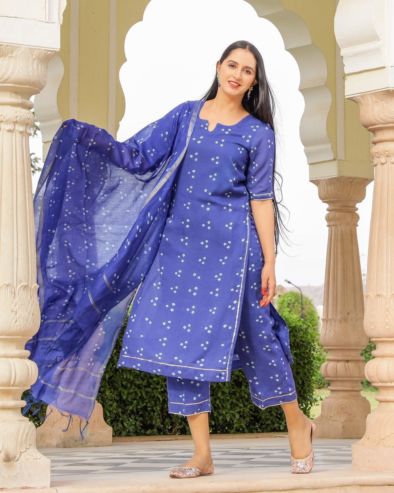 Royal Blue Modal Bandhani Suit Set