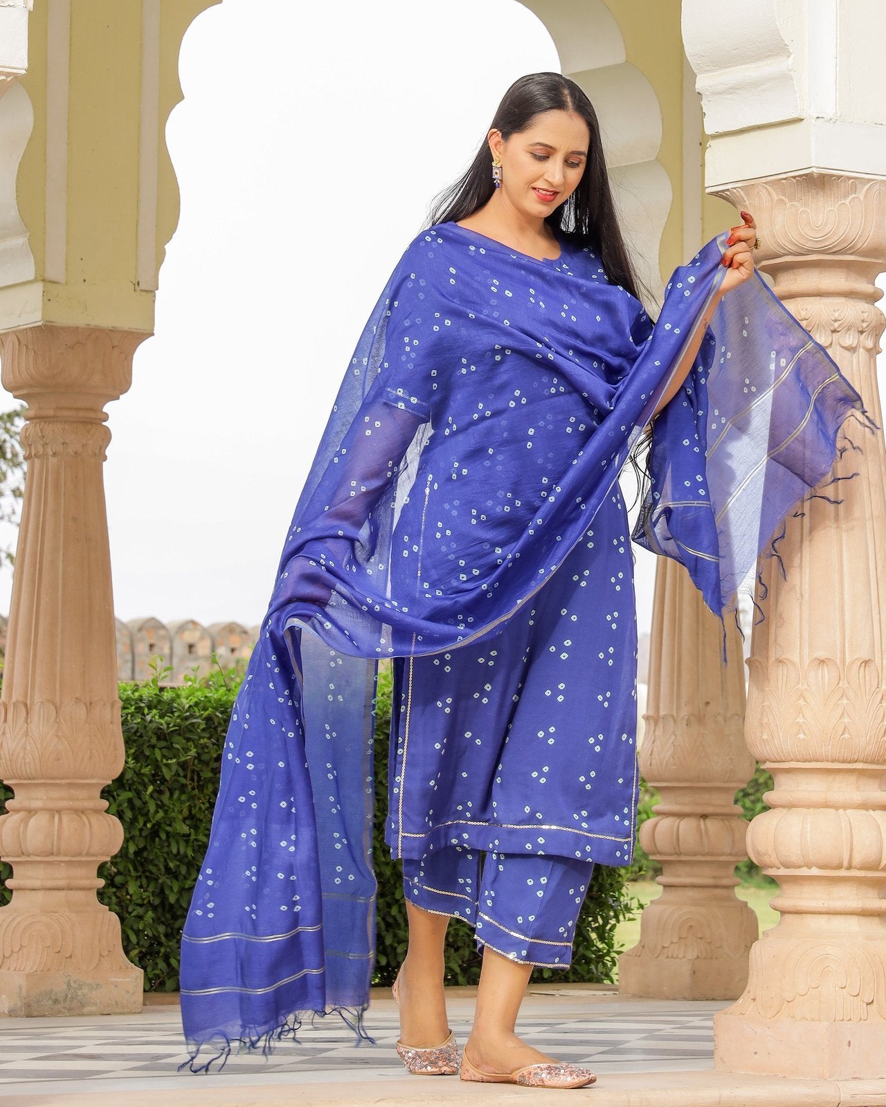 Royal Blue Modal Bandhani Suit Set