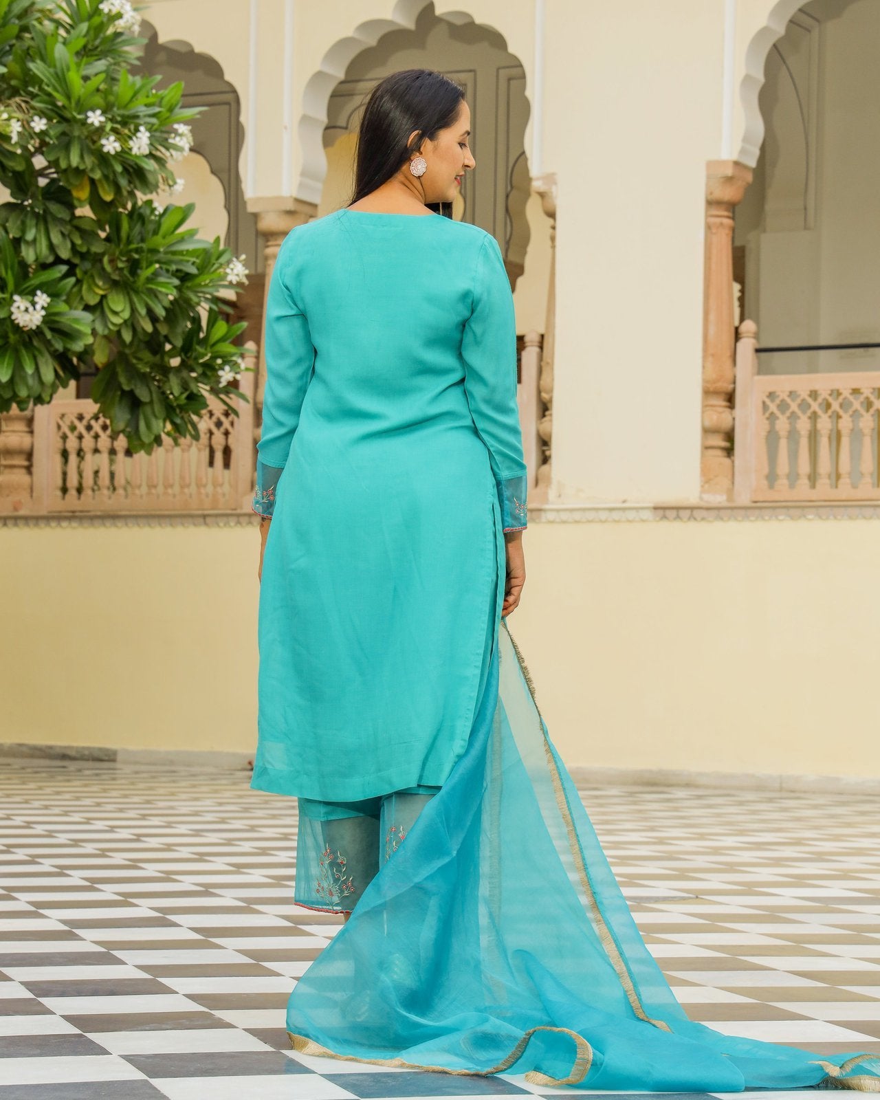 Teal Embroidery Modal Suit Set