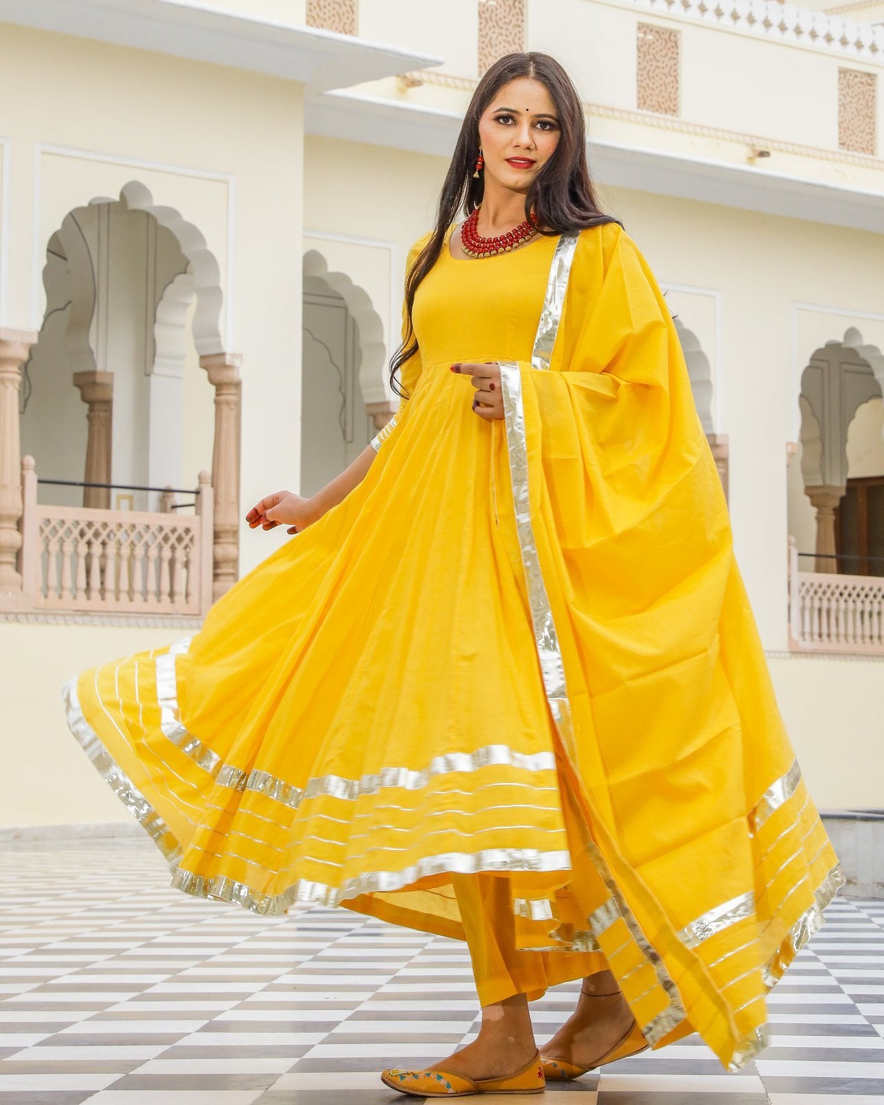 Yellow Gota Work Anarkali Suit