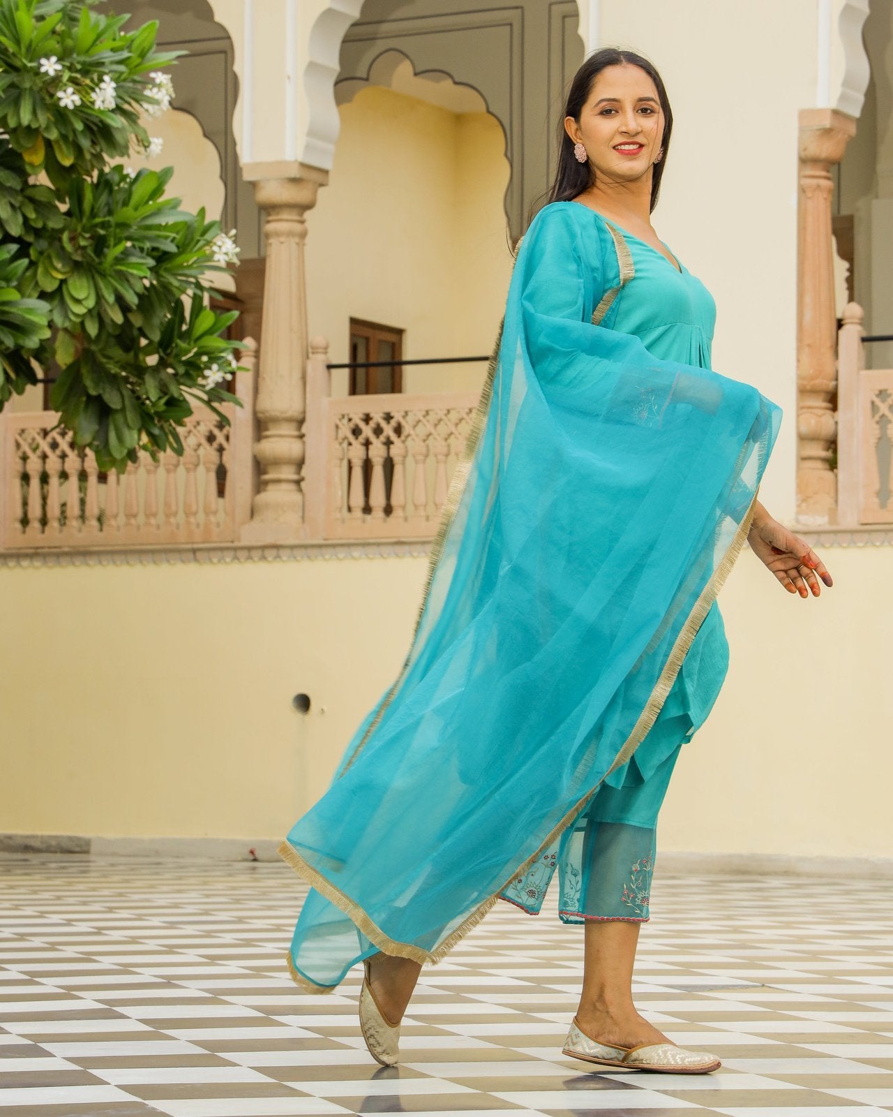 Teal Embroidery Modal Suit Set
