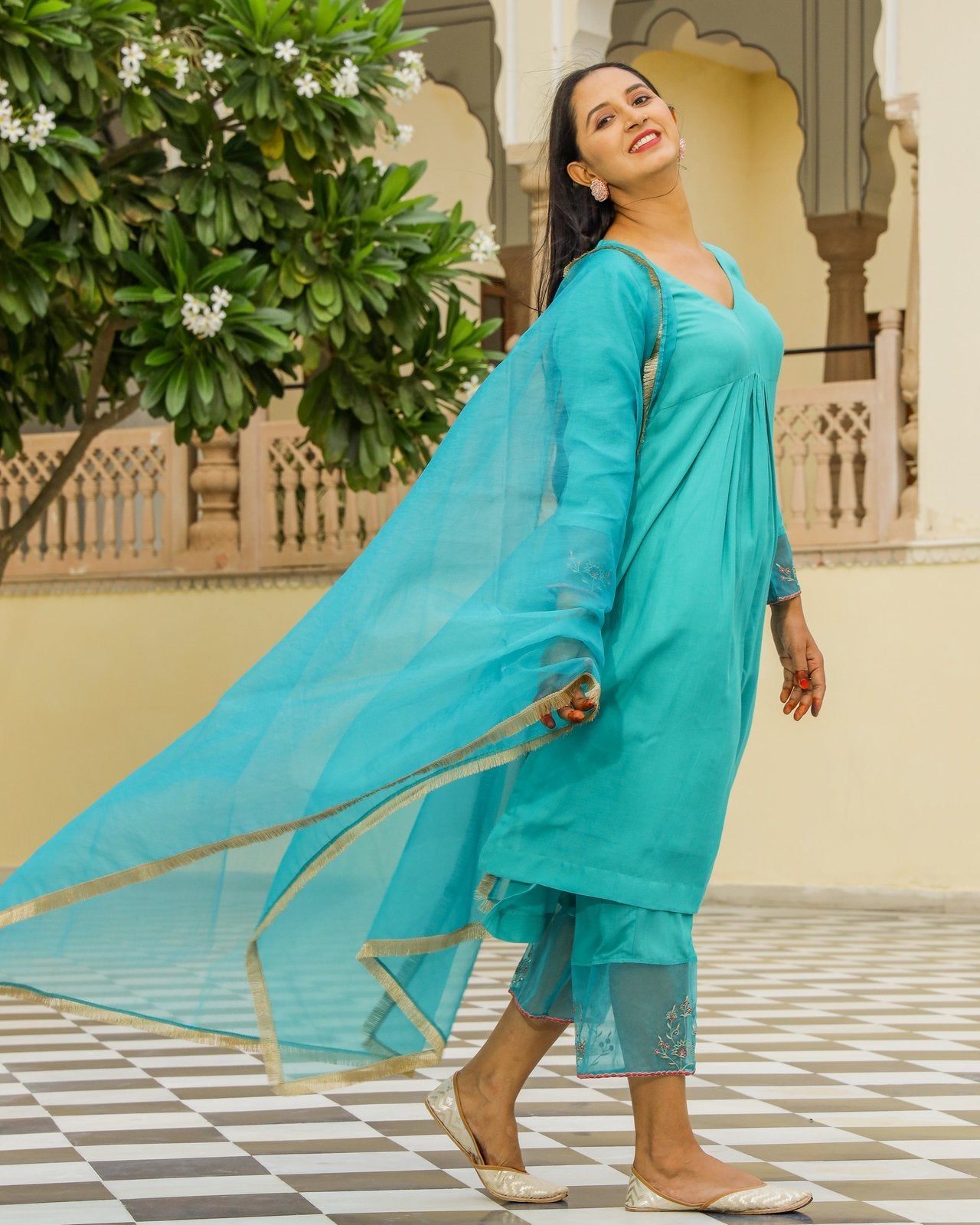 Teal Embroidery Modal Suit Set