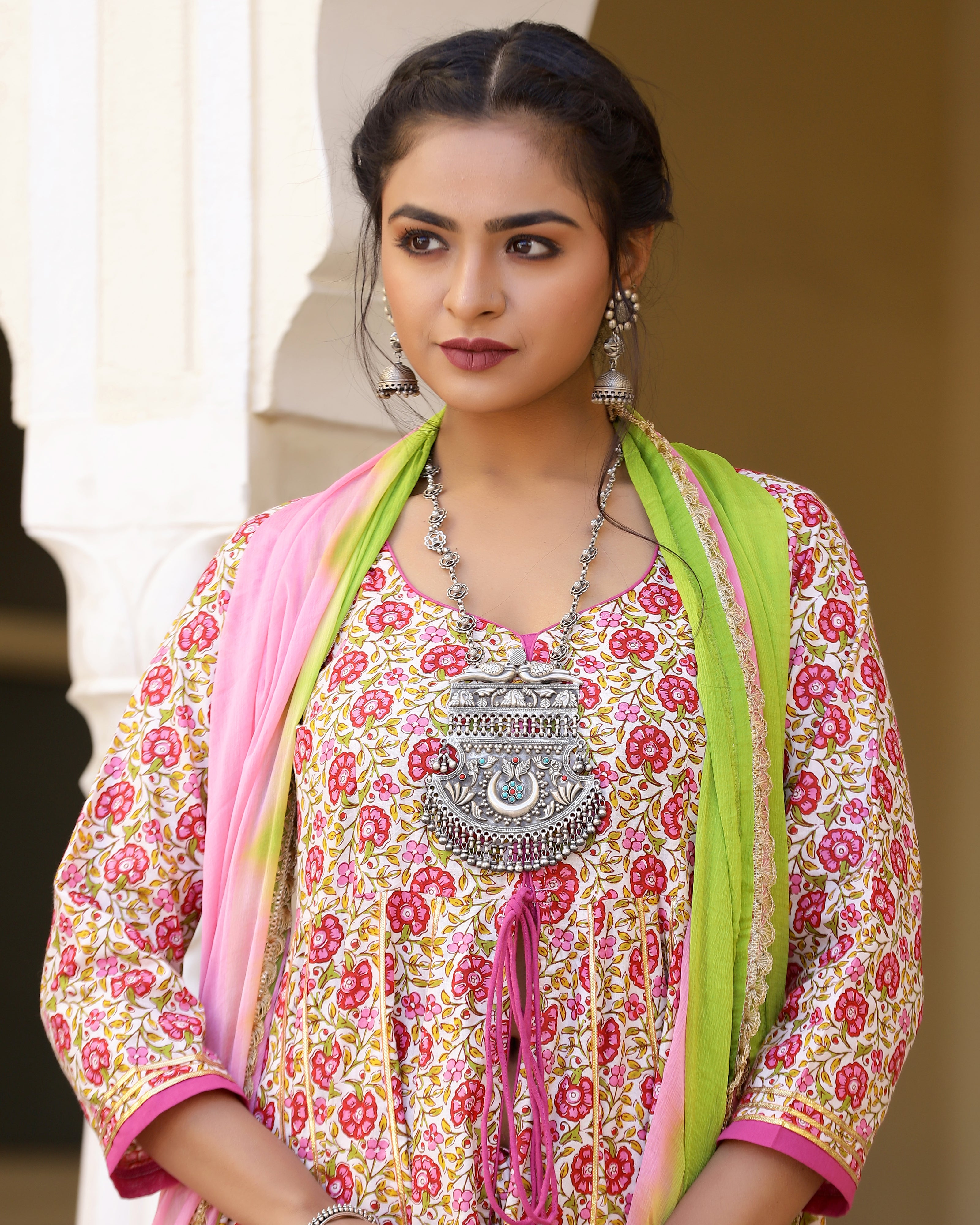 Cute Pink Printed Gotapatti Sharara Kurta Set