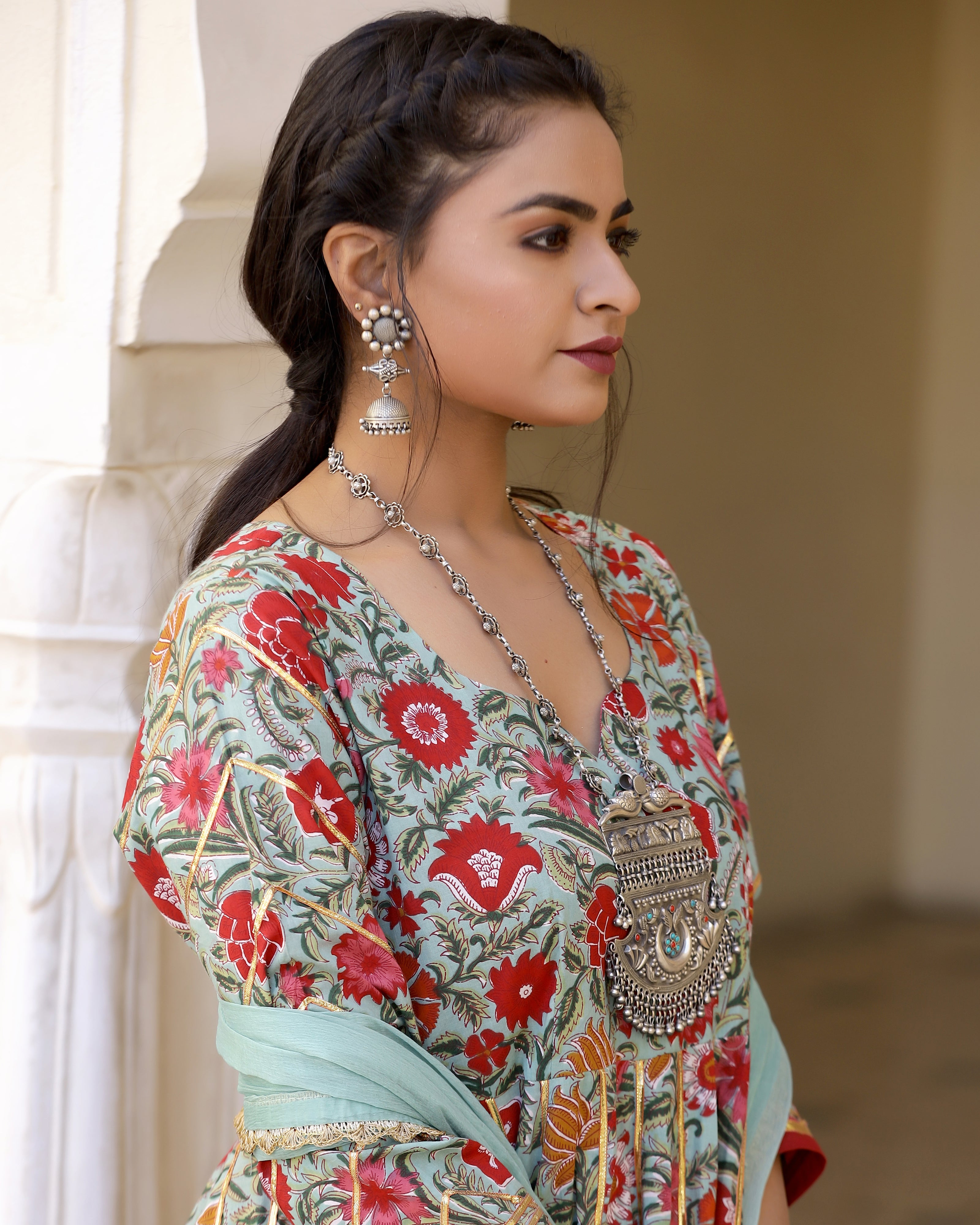 Shine Red Printed Gotapatti Sharara Kurta Set
